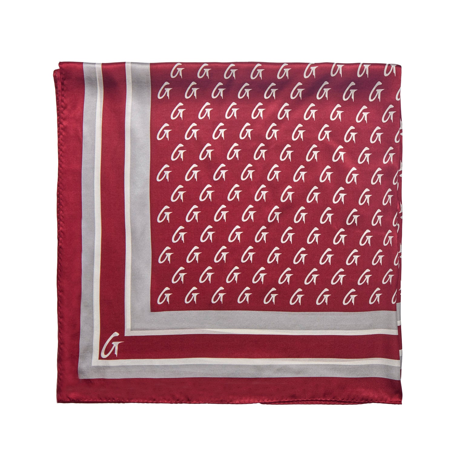 BUSY LIVING LARGE MONOGRAM SILK SCARF - BURGUNDY