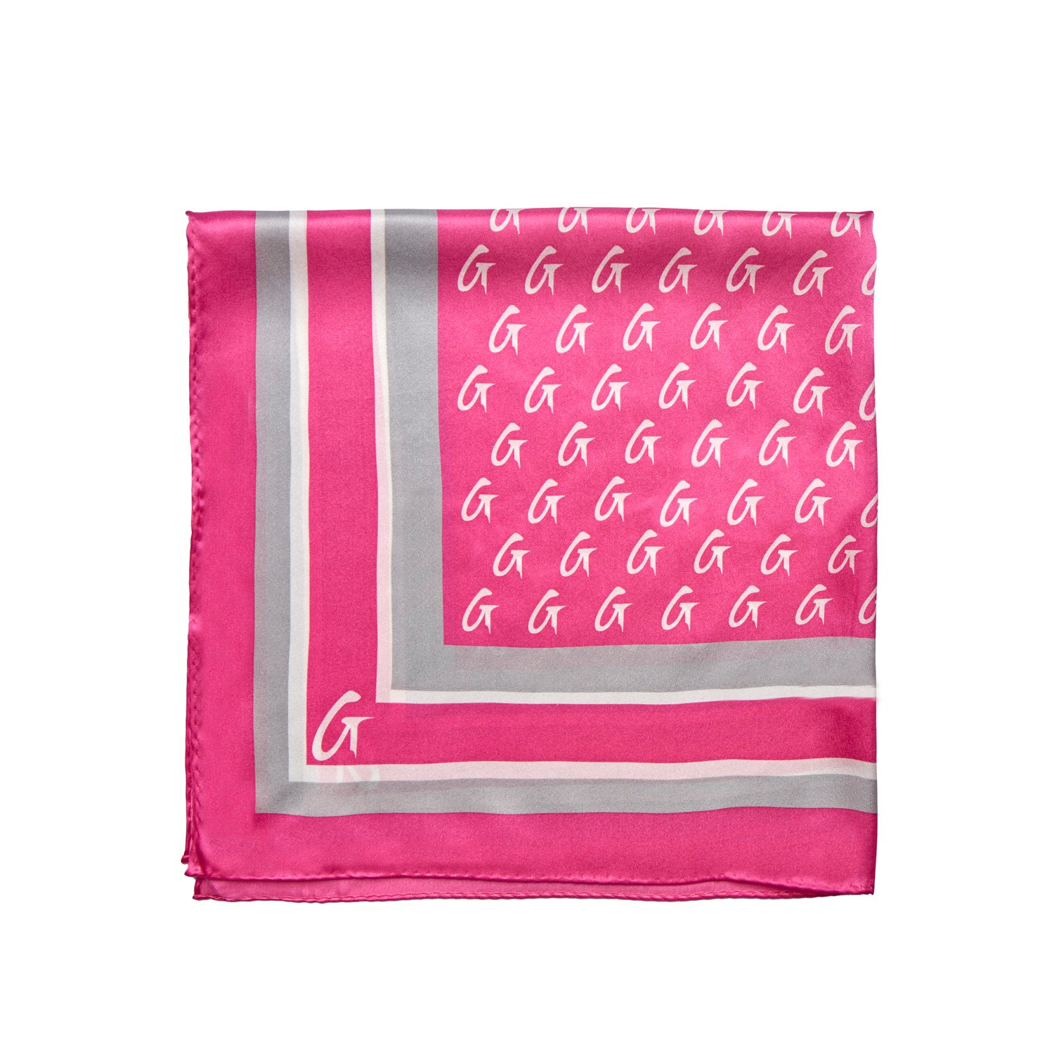 BUSY LIVING MEDIUM MONOGRAM SILK SCARF - HOT PINK