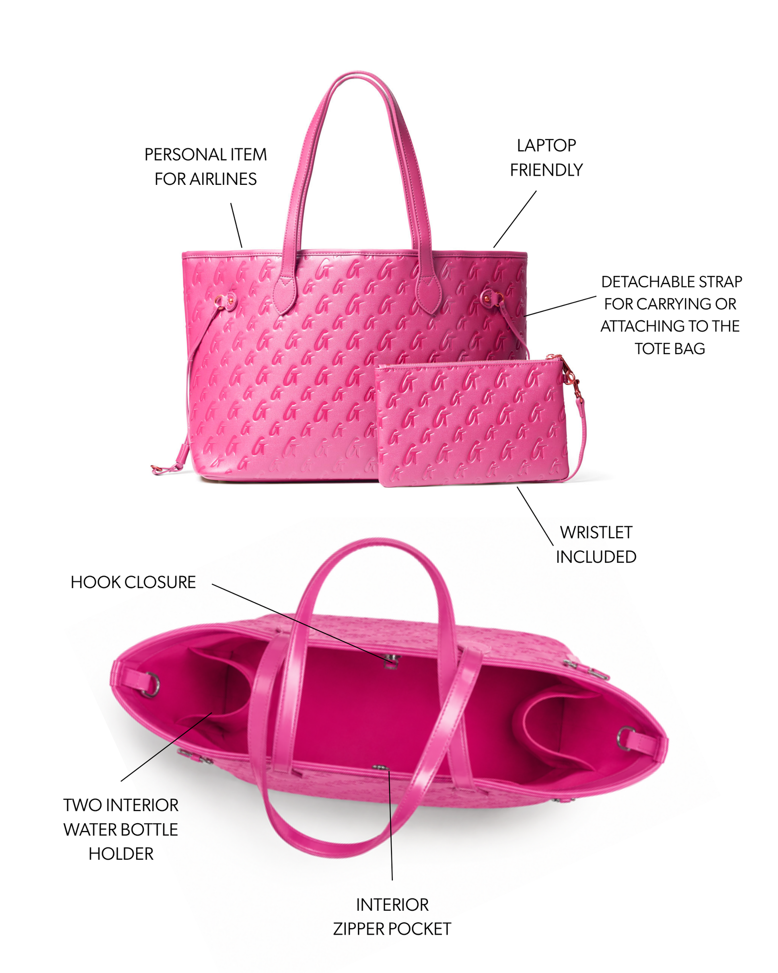 MONOGRAM GLAM TOTE WITH WRISTLET - HOT PINK