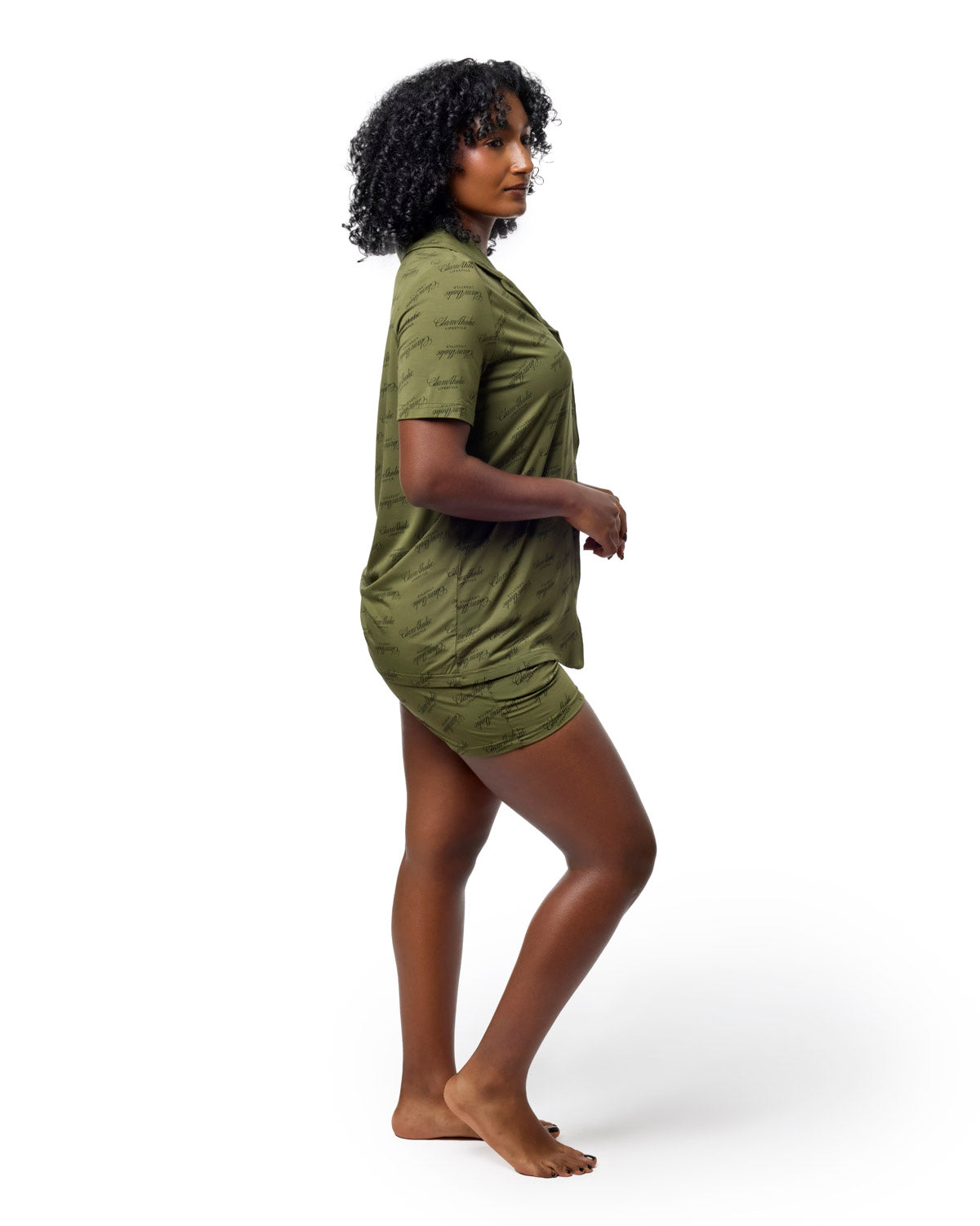 Green signature luxe pajama short set featuring a relaxed fit and stylish design, perfect for comfortable lounging.