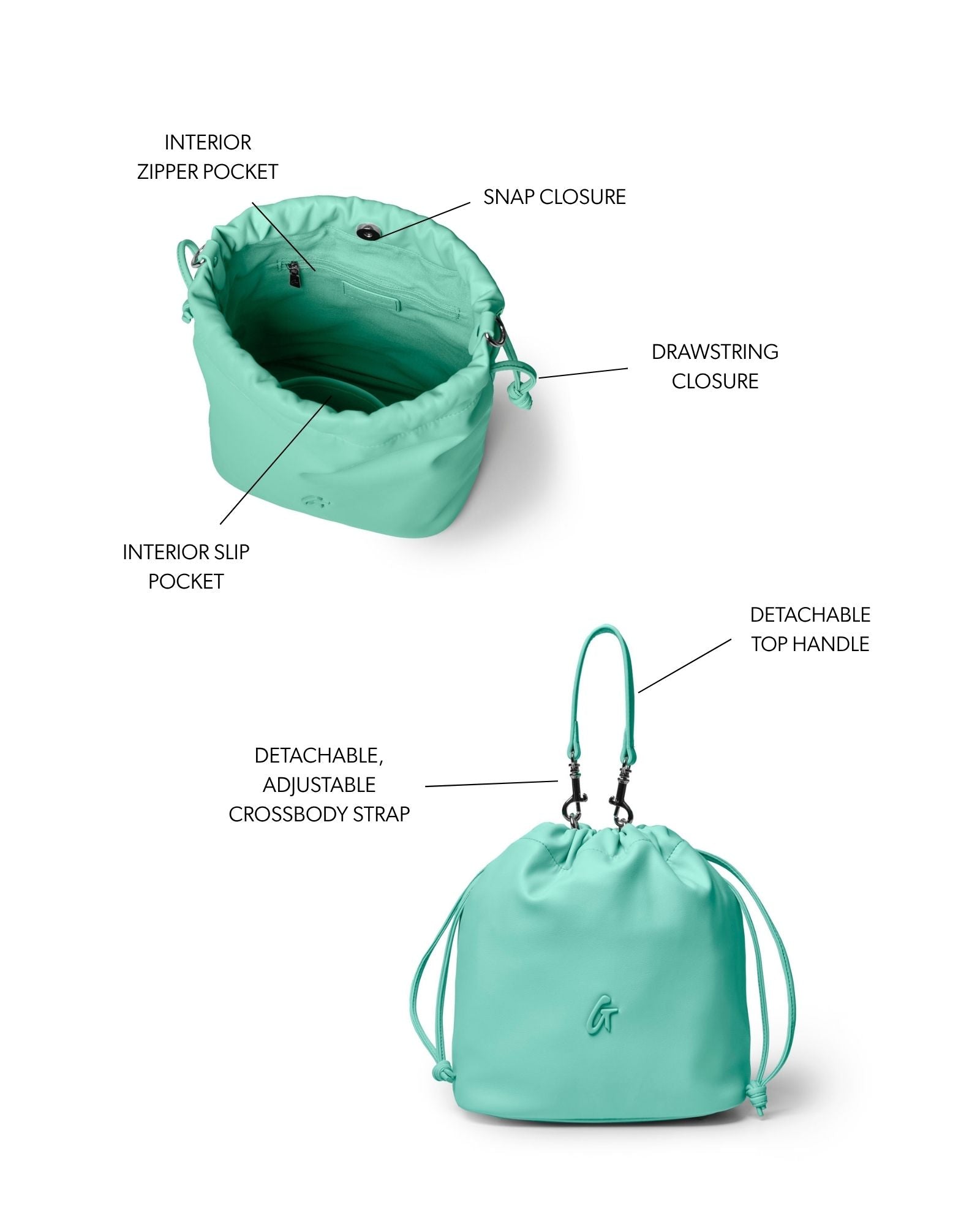 MEDIUM DRAWSTRING BUCKET BAG - TEAL