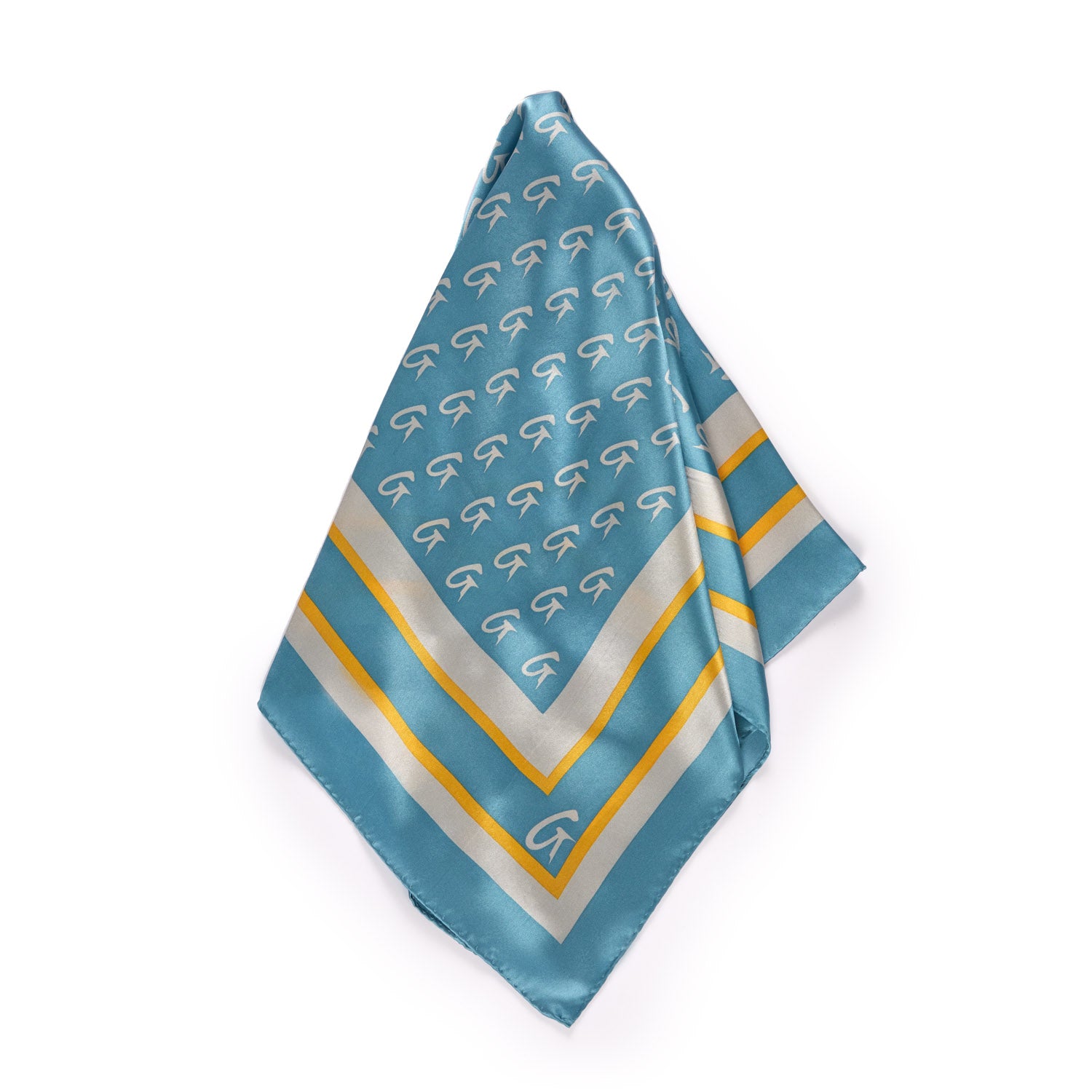 MONOGRAM SILK SCARF MEDIUM BLUE W/GOLD