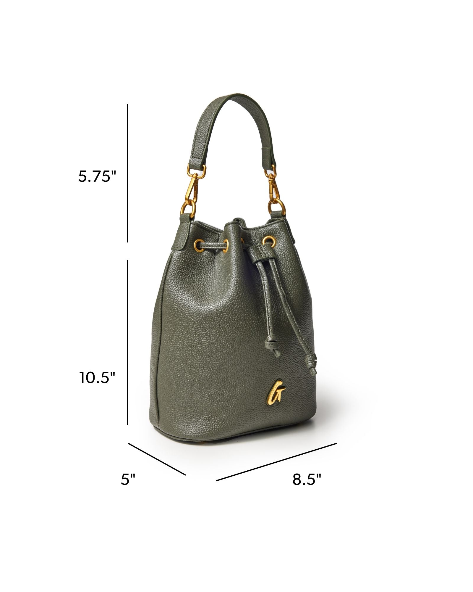 Pebble Medium Bucket Bag in Olive Green - Vegan Leather