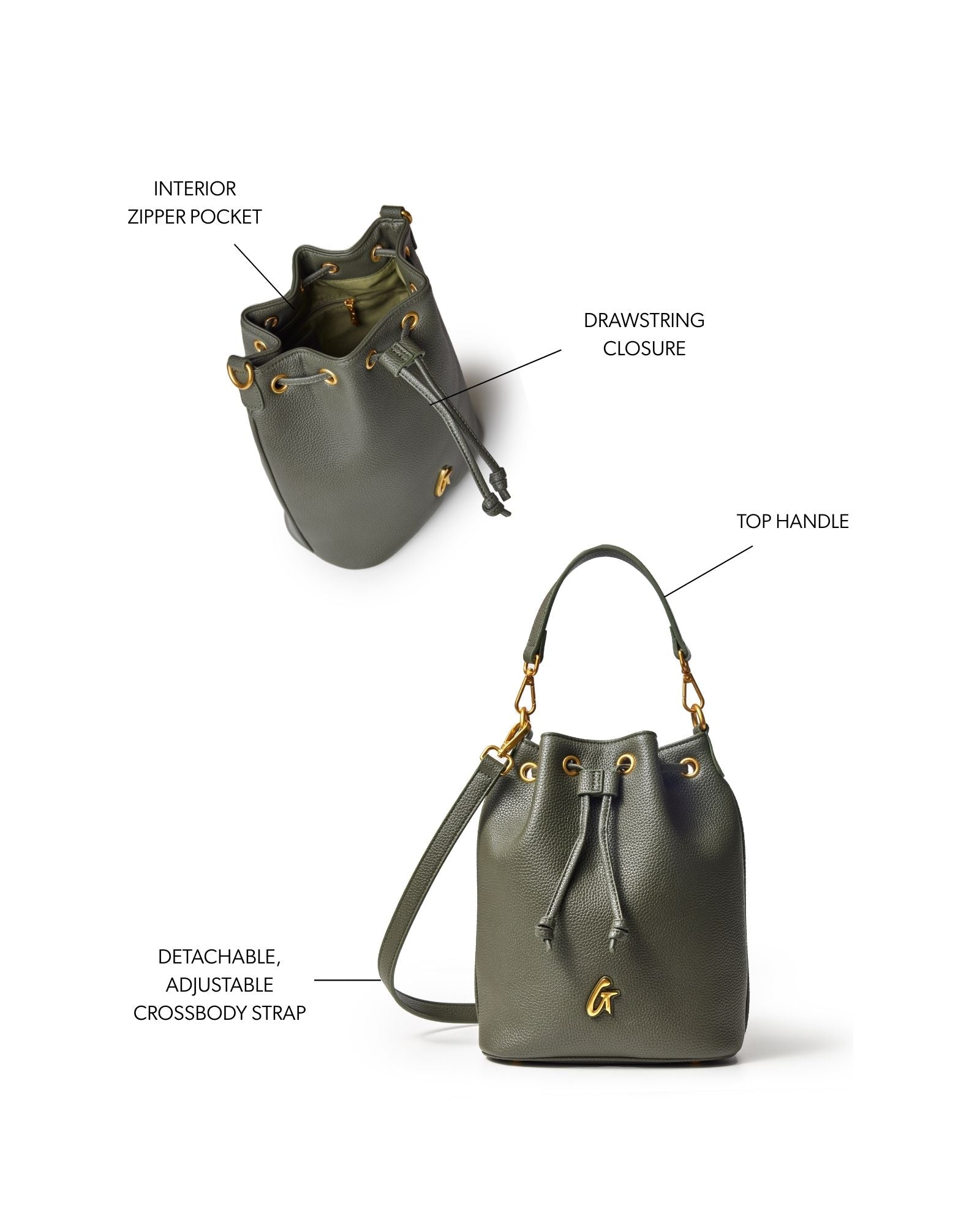 Pebble Medium Bucket Bag in Olive Green - Vegan Leather Pebble Medium Bucket Bag in Olive Green - Vegan Leather