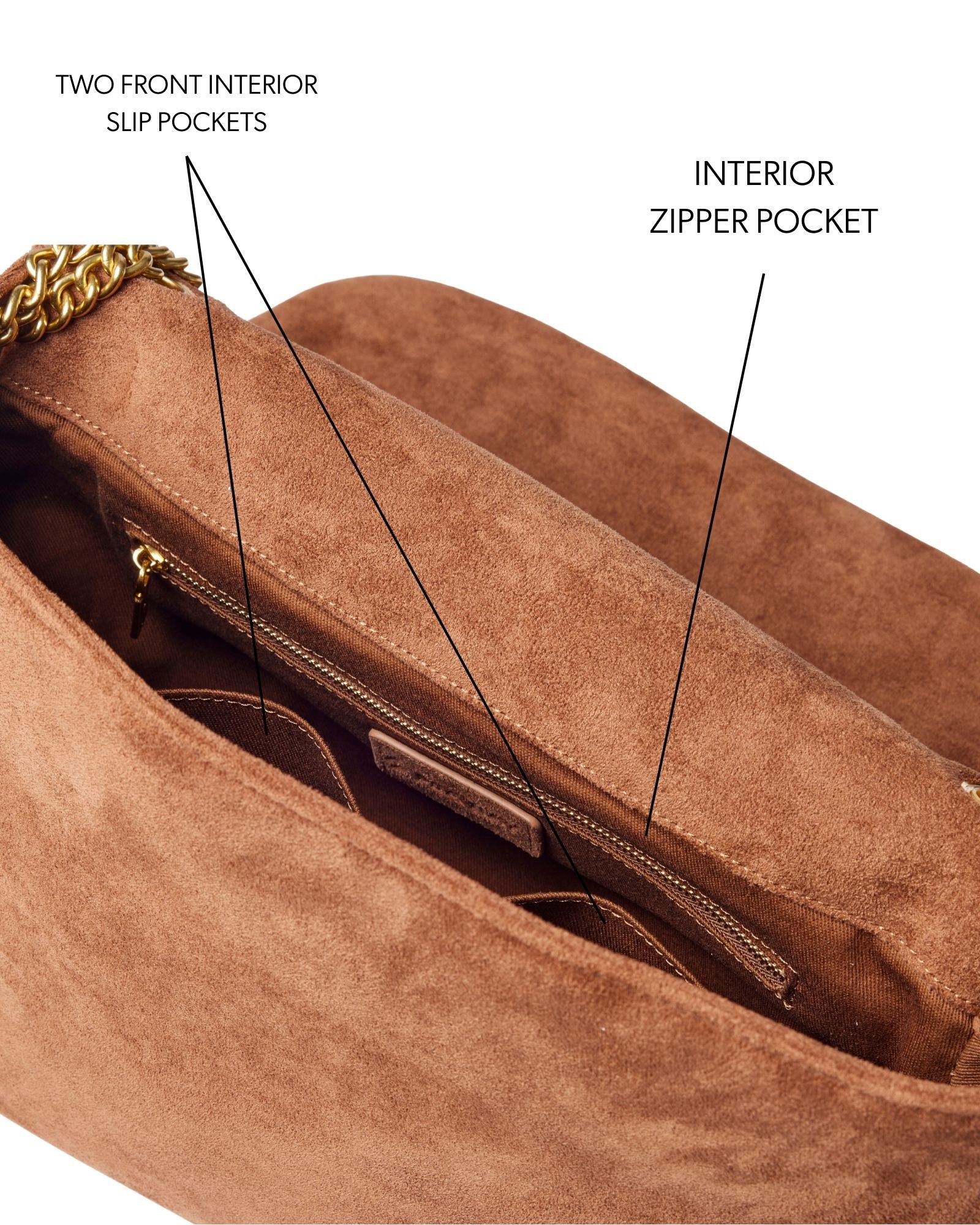 Medium Suede Flap Bag - Brown | Vegan Suede | 3 Compartments