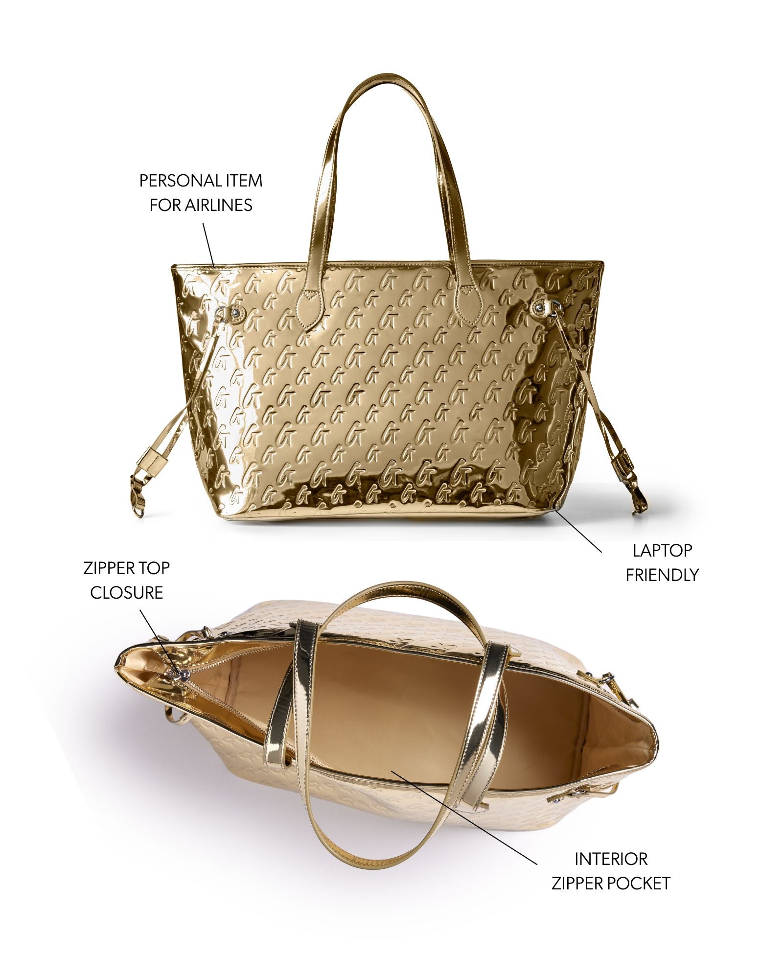 METALLIC MONOGRAM GLAM TOTE - METALLIC GOLD