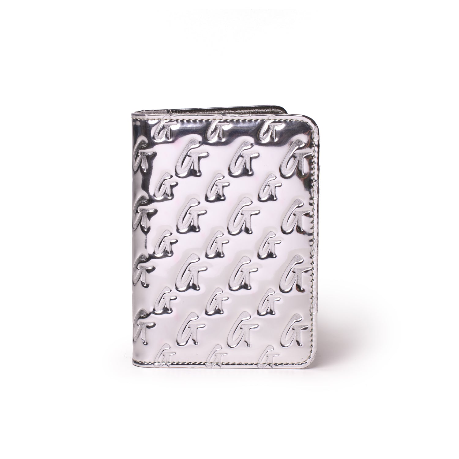 GLAM-AHOLIC LIFESTYLE PASSPORT HOLDER MONOGRAM METALLIC SILVER