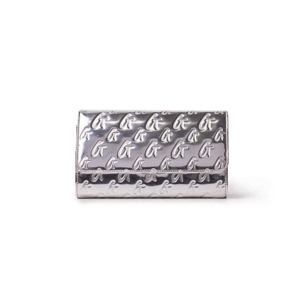 Wallet shoulder bag／silver Chanel Silver Patent Leather Boy Wallet On Chain Shoulder
