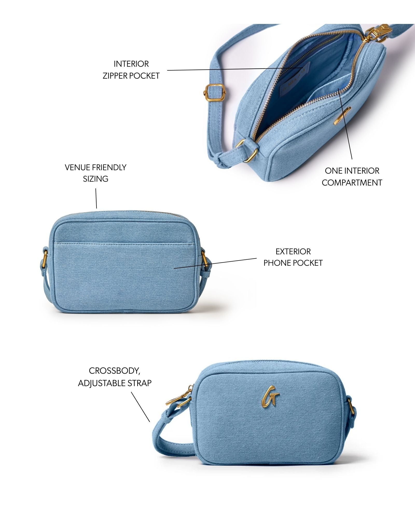 MINI DENIM GOLD CAMERA BAG