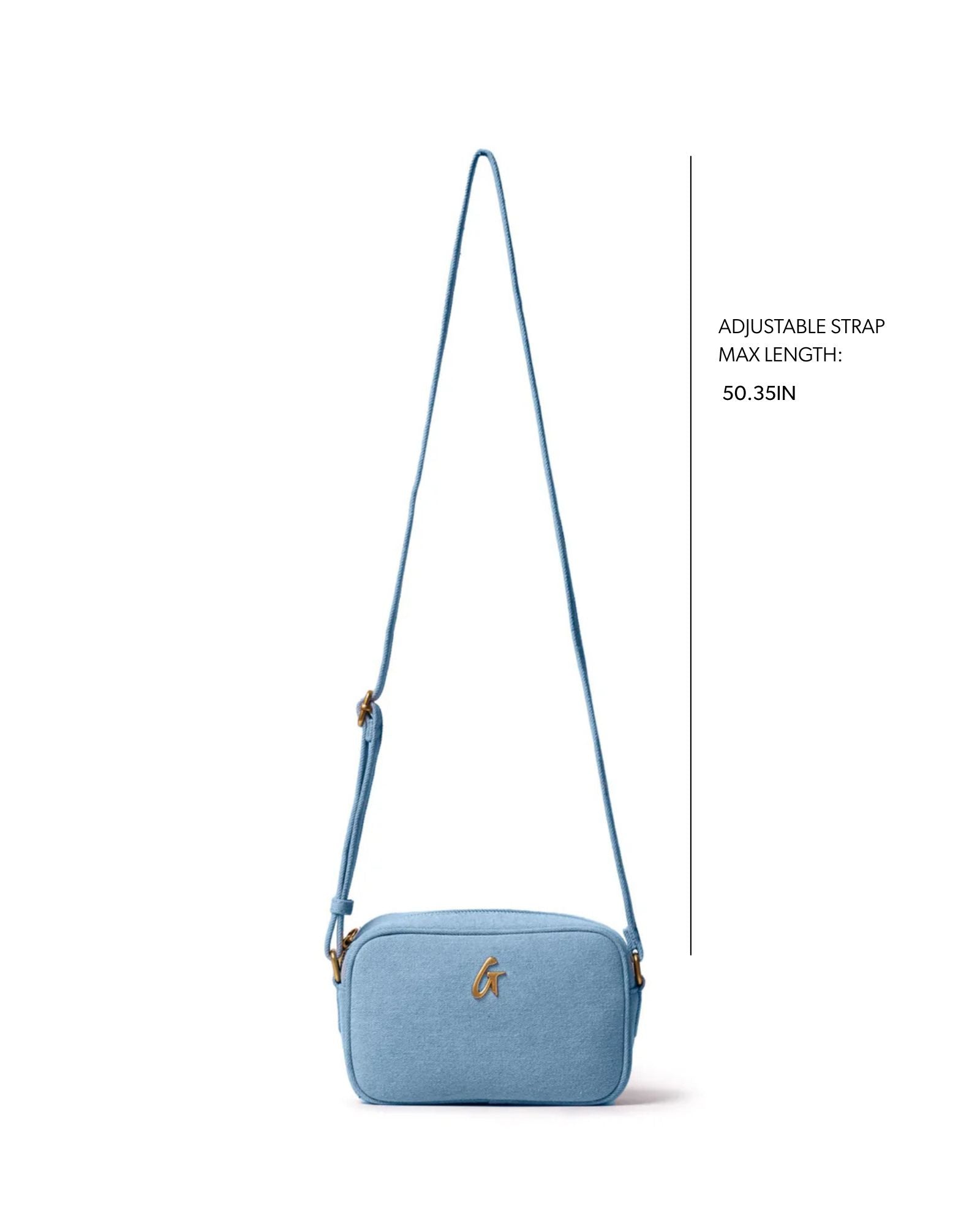 MINI DENIM GOLD CAMERA BAG