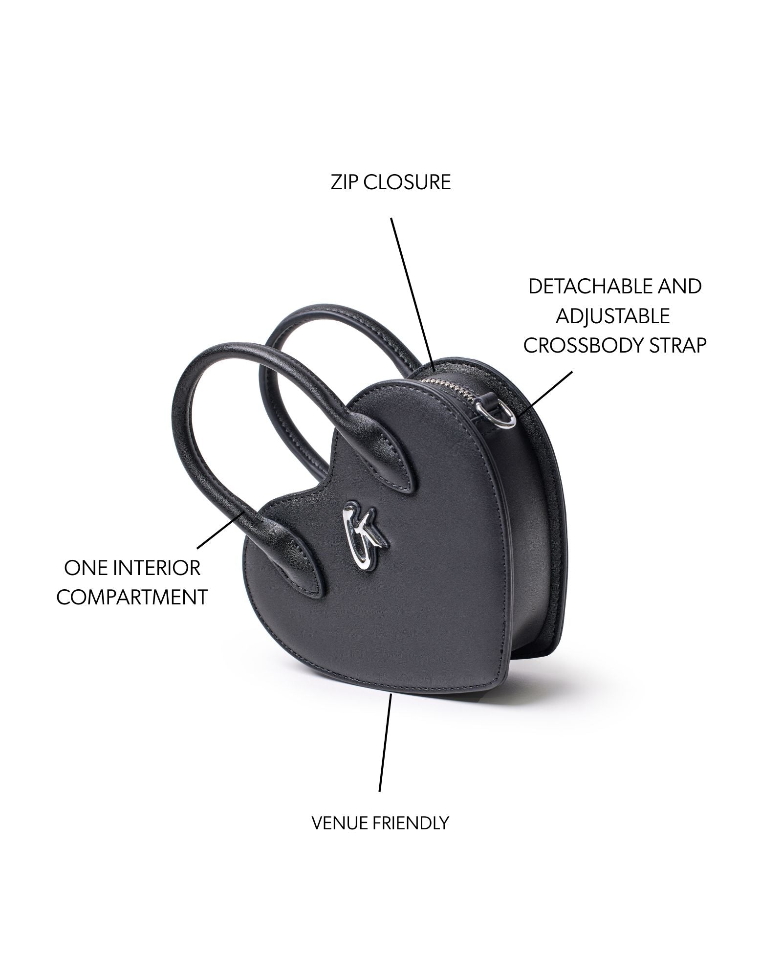 Glam-Aholic Mini Black Heart Bag | Romantic Vegan Leather Crossbody