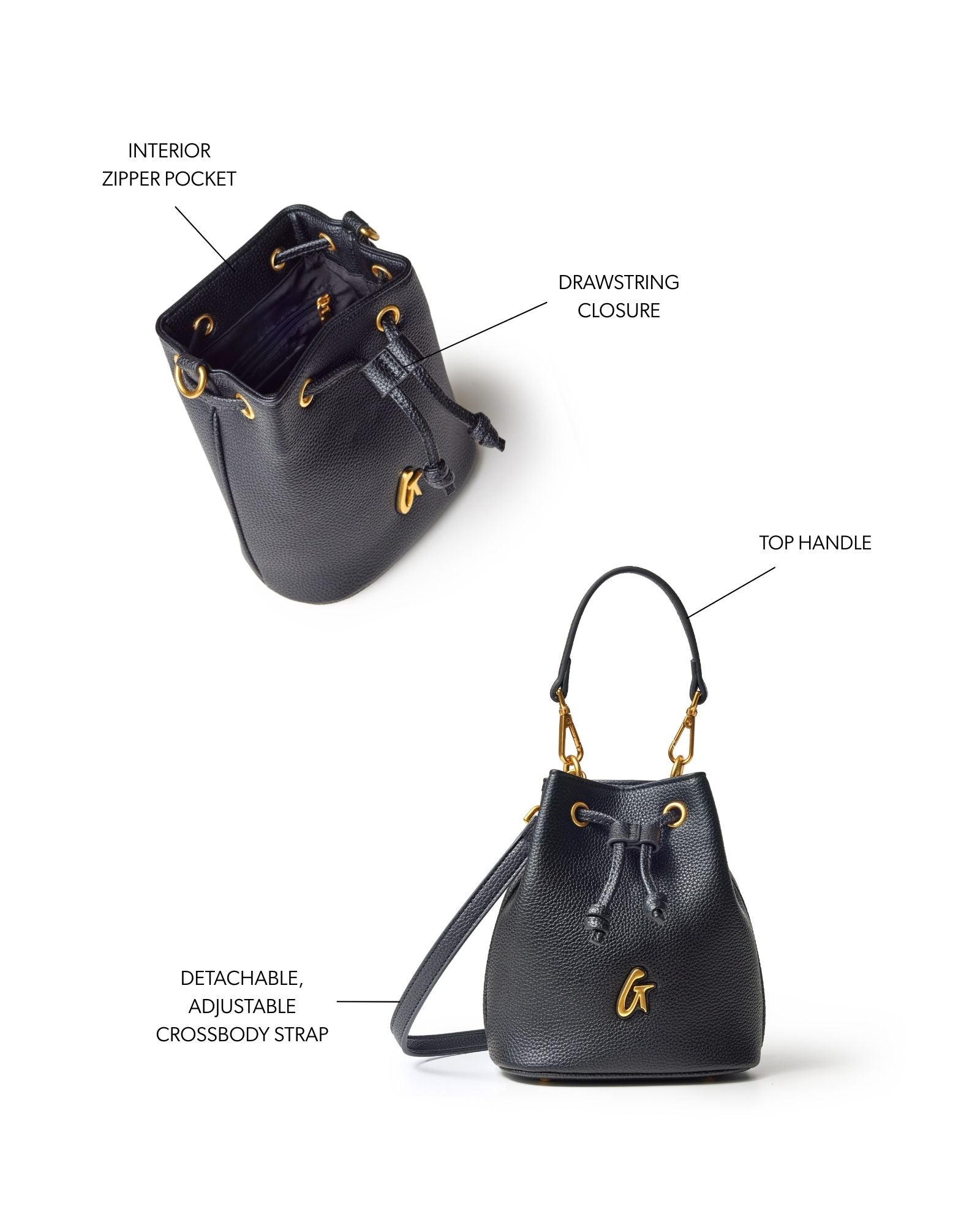 Vegan Pebble Mini Bucket Bag Black - Luxury Accessible to All Women