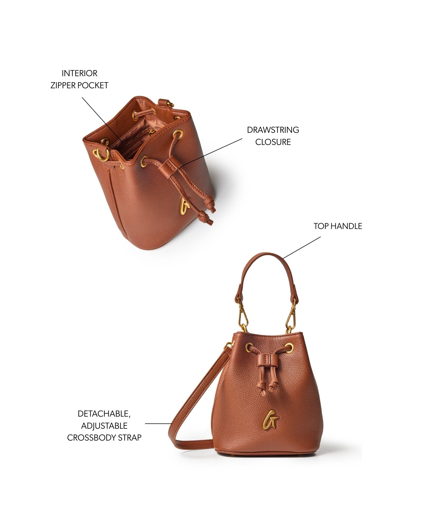 Glam-Aholic Lifestyle Vegan Pebble Mini Bucket Bag in Brown