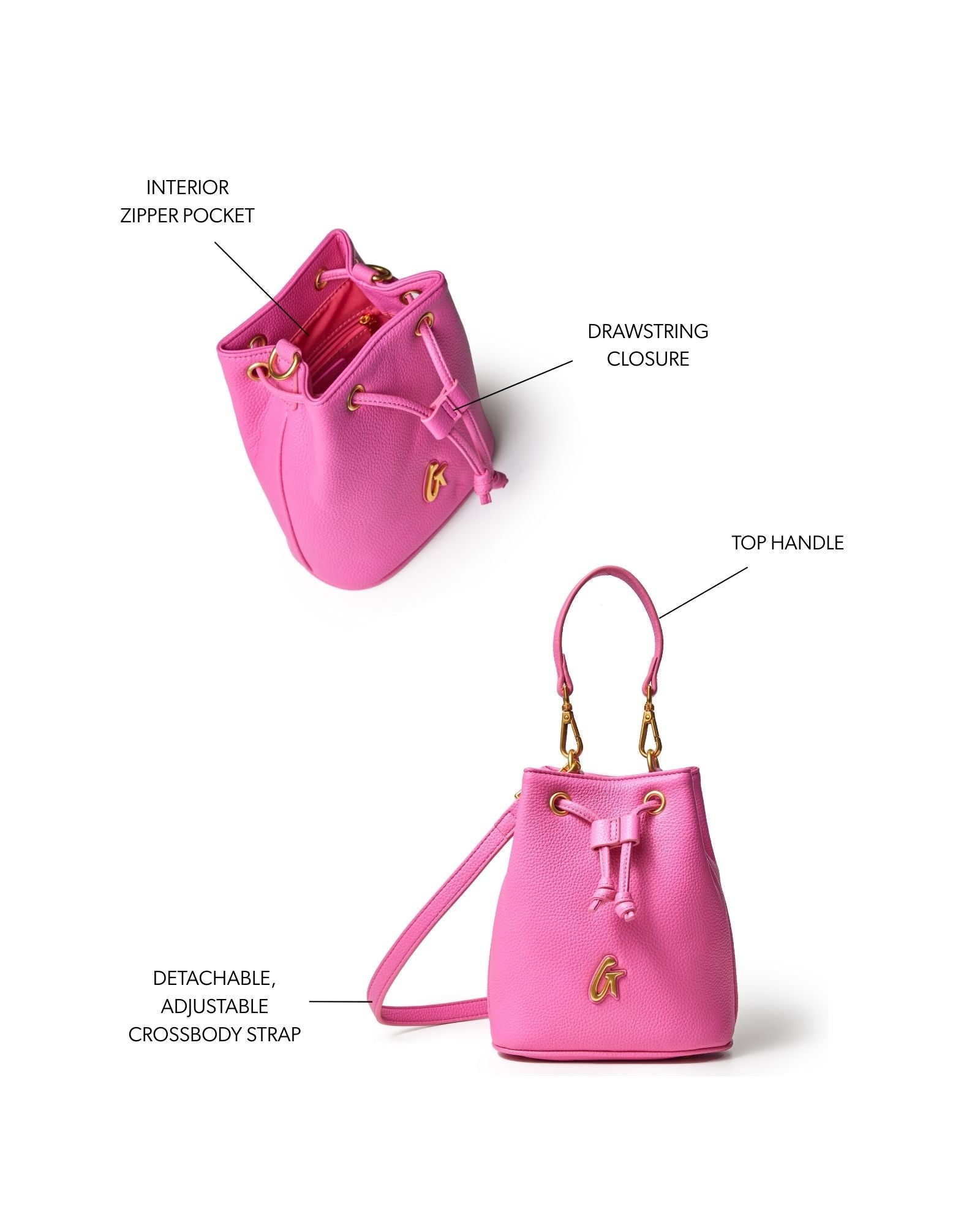Glam-Aholic Lifestyle Mini Bucket Bag in Hot Pink Vegan Pebble Leather