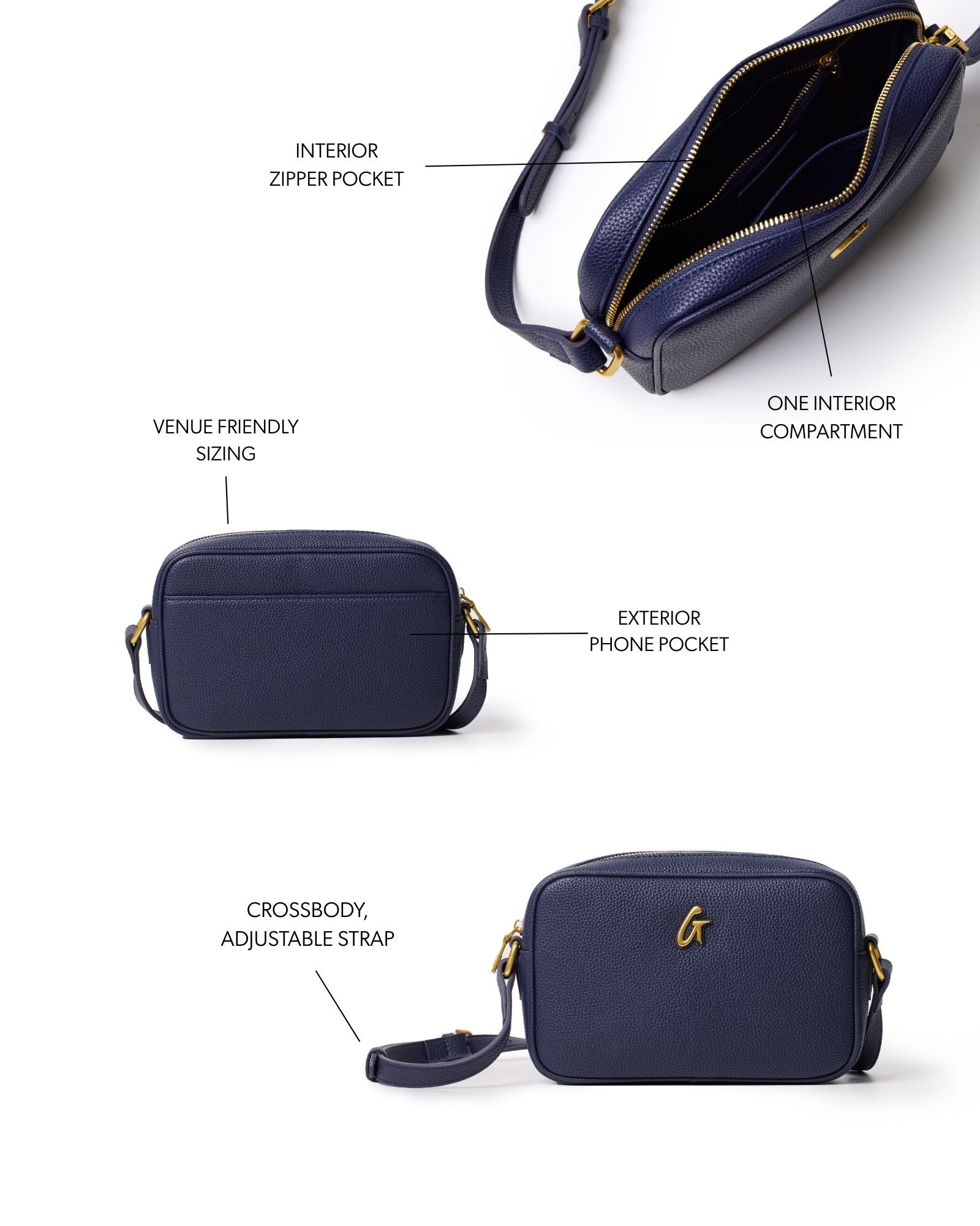PEBBLE MINI CAMERA BAG NAVY | Structured Vegan Pebble Leather