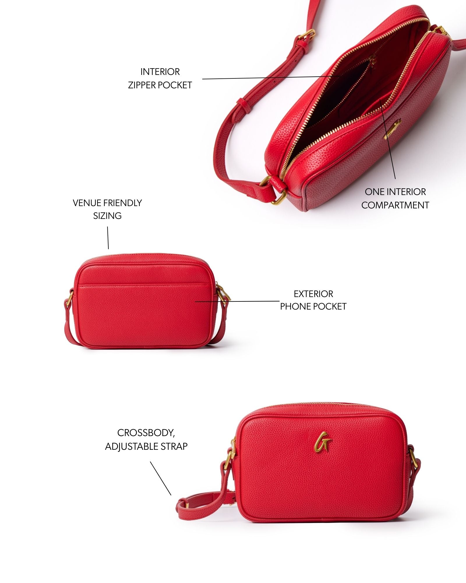 Structured Vegan Pebble Mini Camera Bag Red | Luxury Crossbody Bag