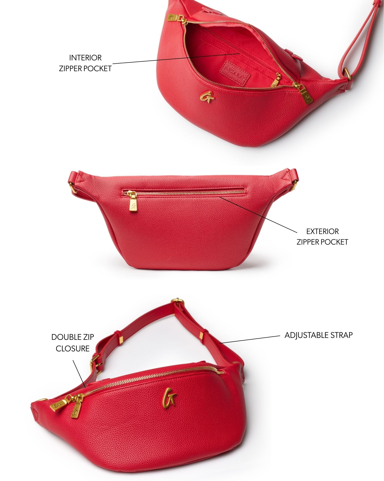 PORTER FANNY PACK MINI レッド　限定品 Pebble Mini Fanny Pack Red | Vegan Leather & Gold Zipper Fanny Pack