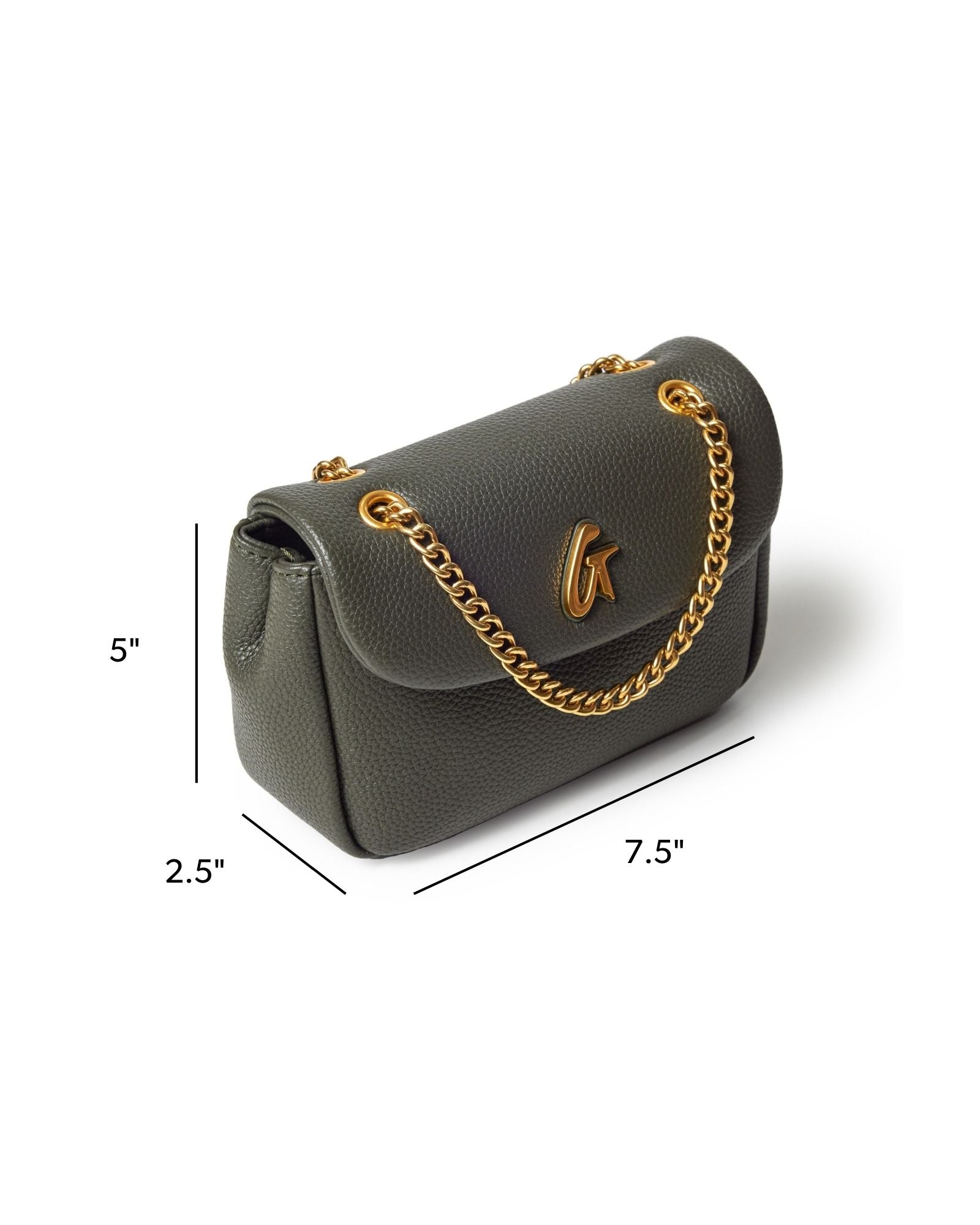 Pebble Mini Flap Bag - Olive Green | Vegan Leather & Gold Chain Straps