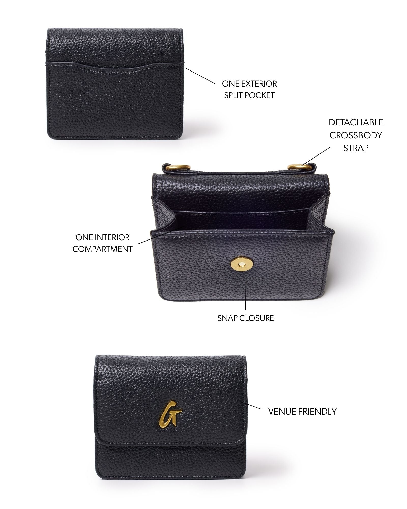 PEBBLE MINI WALLET ON CHAIN BLACK - Chic Vegan Leather Crossbody