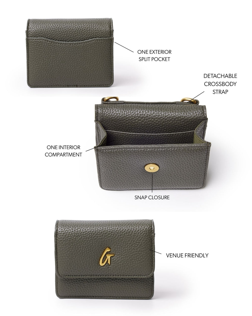 Pebble Mini Wallet on Chain Olive Green Luxury Vegan Leather Crossbody