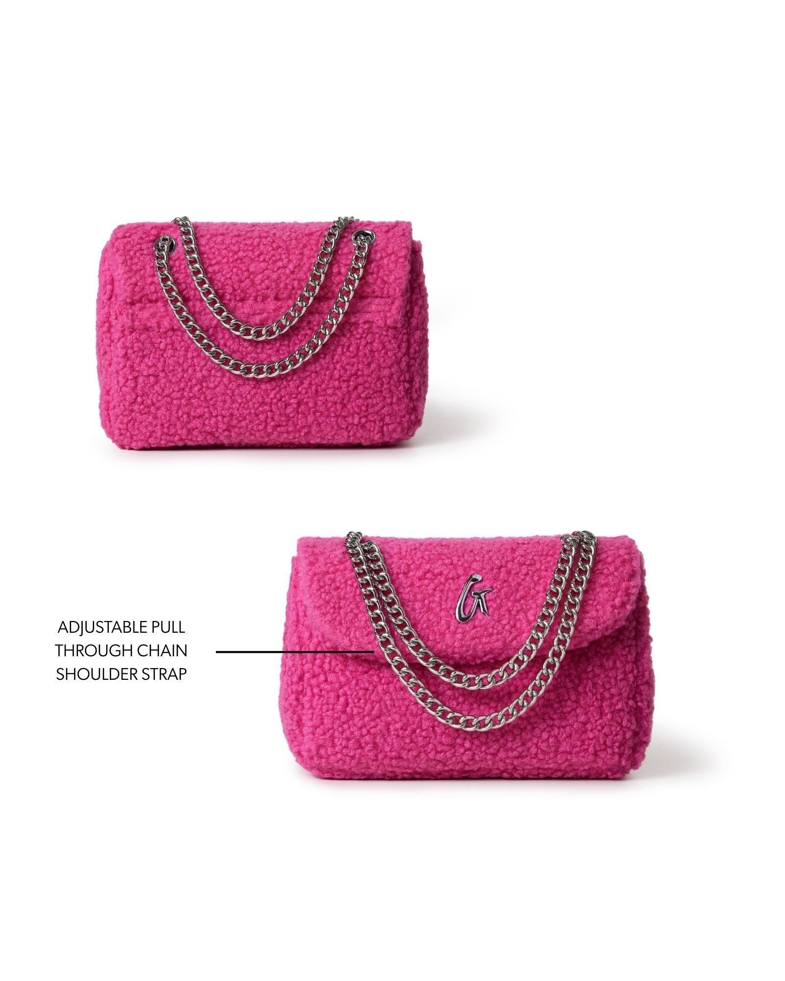 CandyStripper LOAFER TEDDY バッグ Mini Teddy Flap Bag | Hot Pink | Soft Sherpa | Versatile Chain
