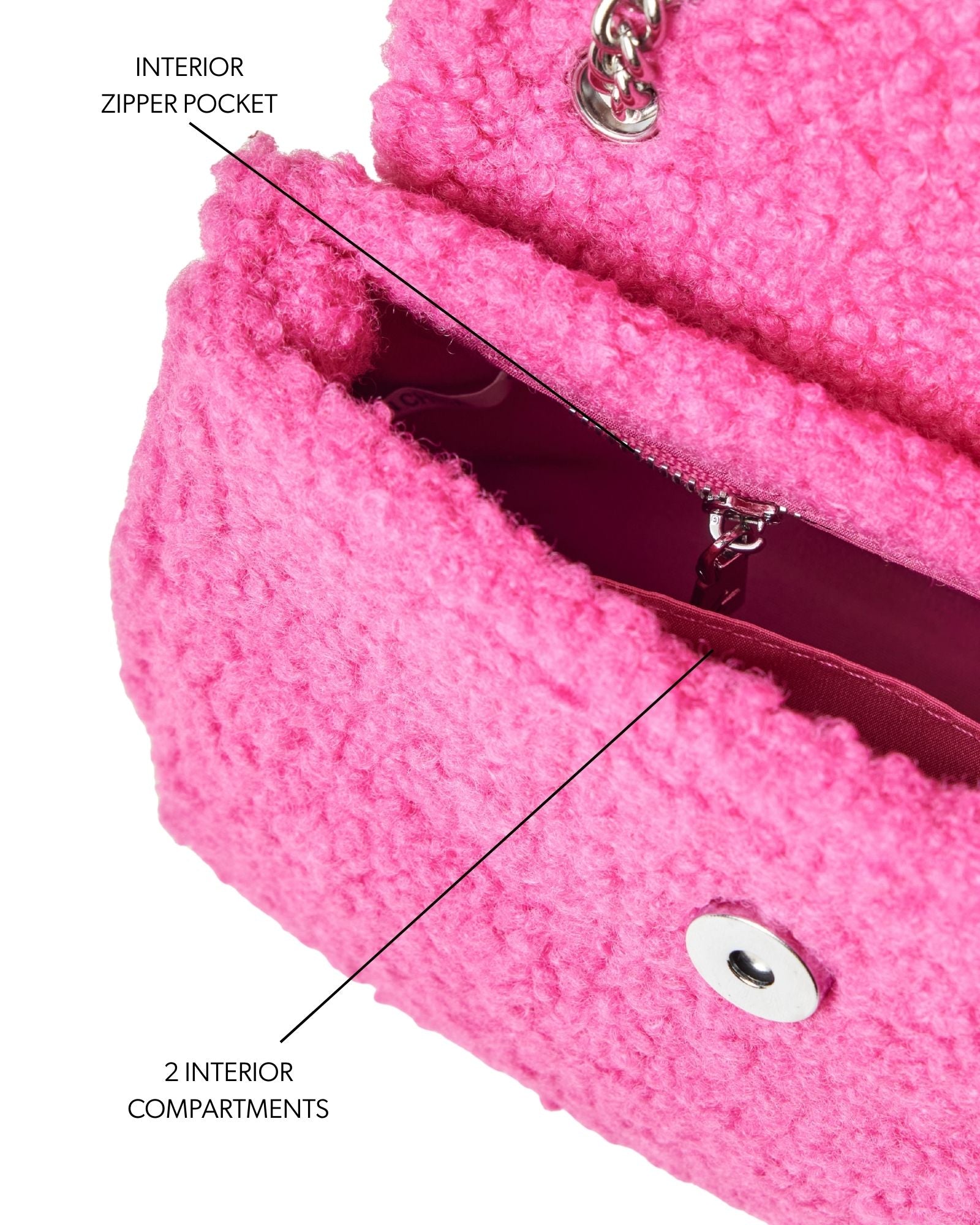Mini Teddy Flap Bag | Hot Pink | Soft Sherpa | Versatile Chain