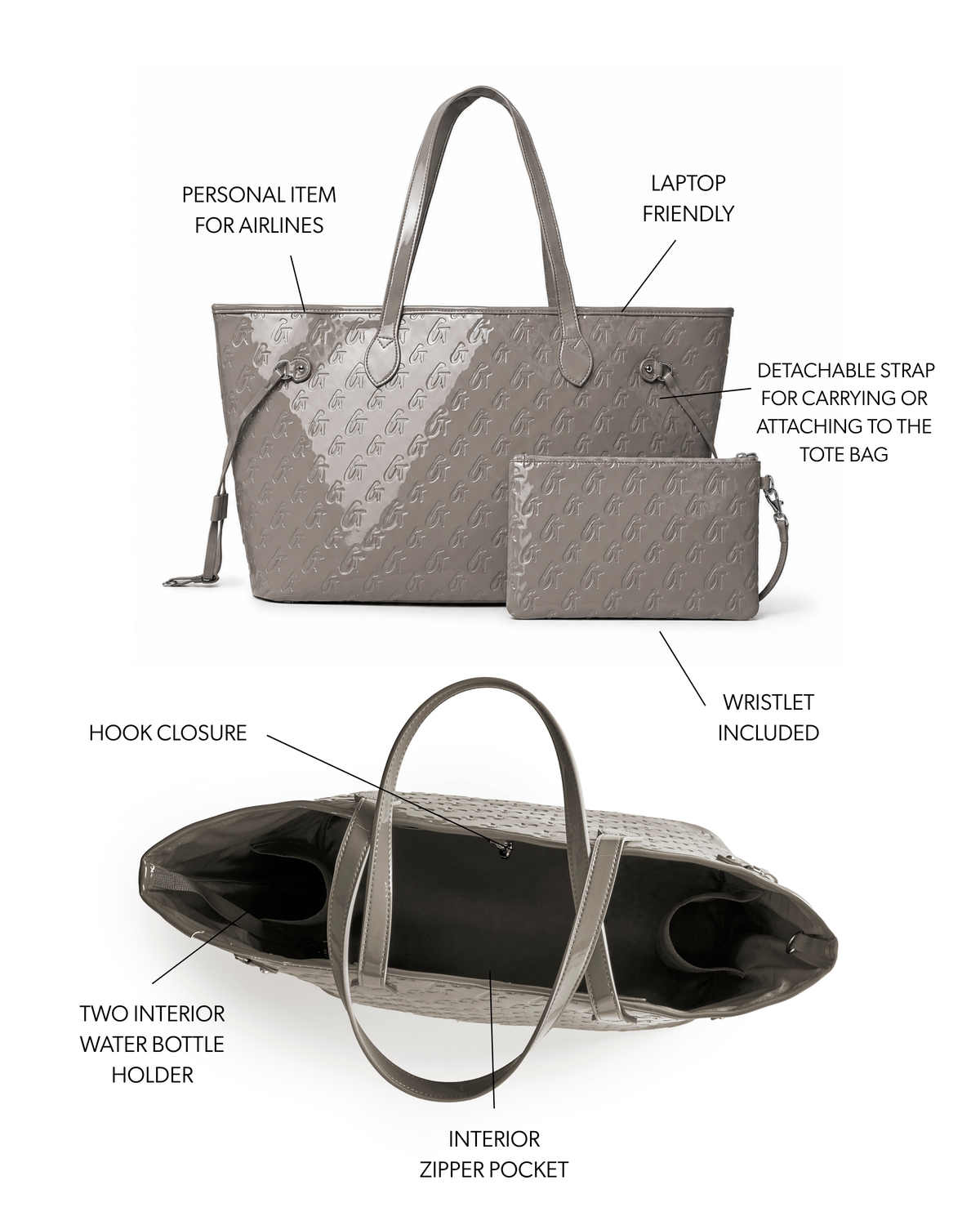 MONOGRAM GLAM TOTE WITH WRISTLET - MIRROR GRAY