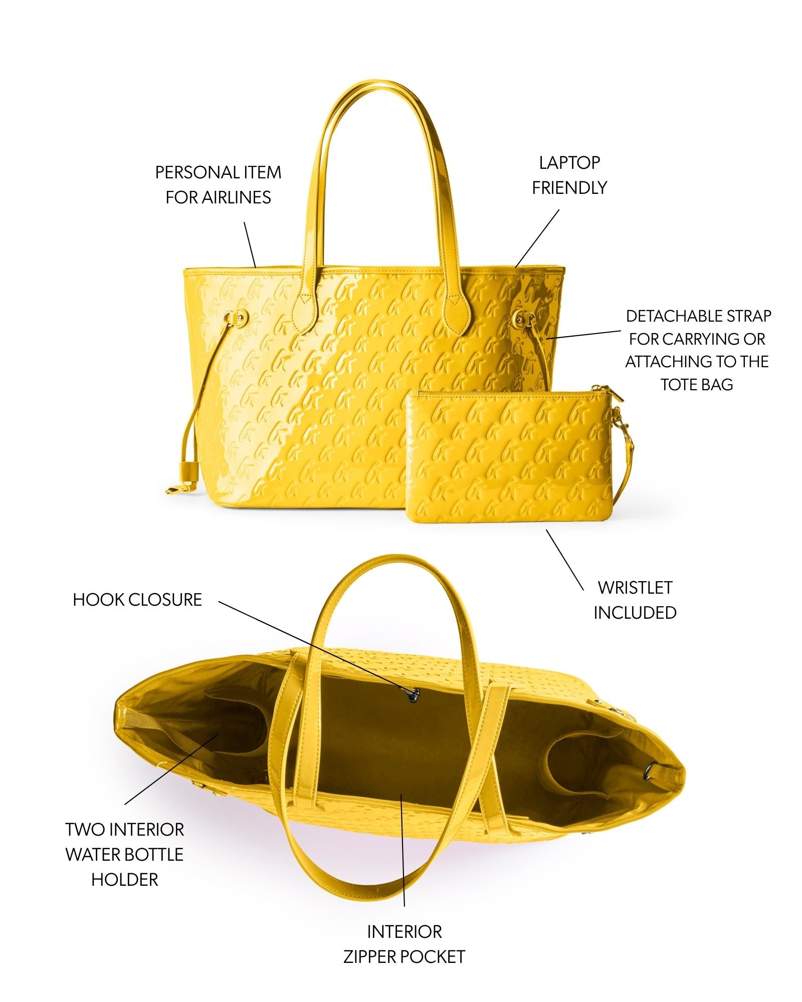 MONOGRAM GLAM TOTE WITH WRISTLET - MIRROR YELLOW
