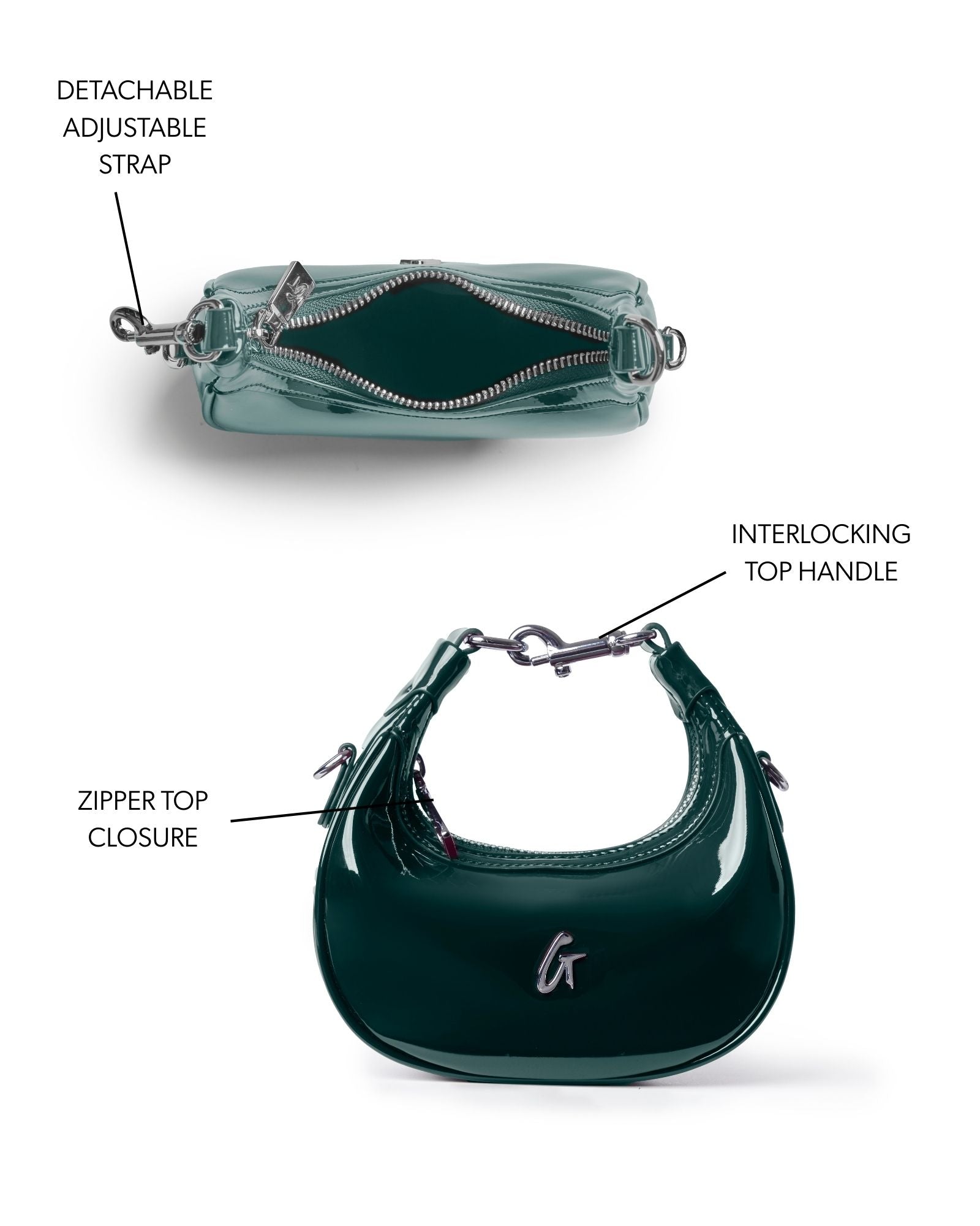 NANO MIRROR HOBO BAG in mirror green featuring a detachable adjustable strap and interlocking top handle.