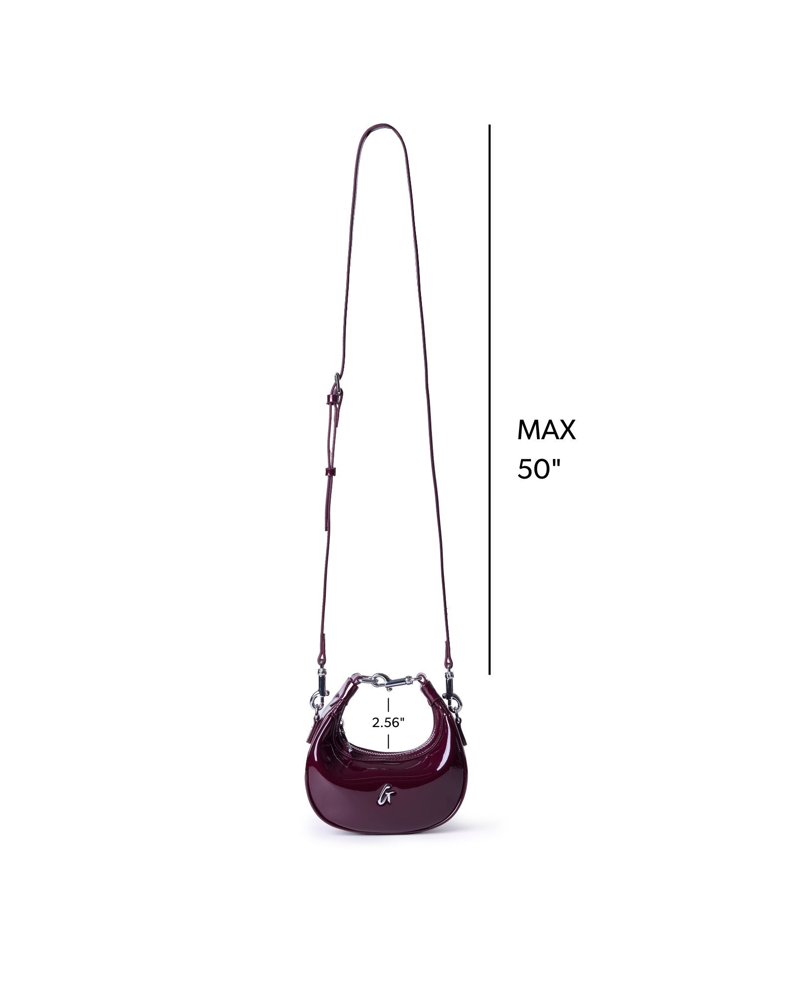 Burgundy hobo bag with a glossy mirror finish, featuring a stylish shoulder strap and sleek design.