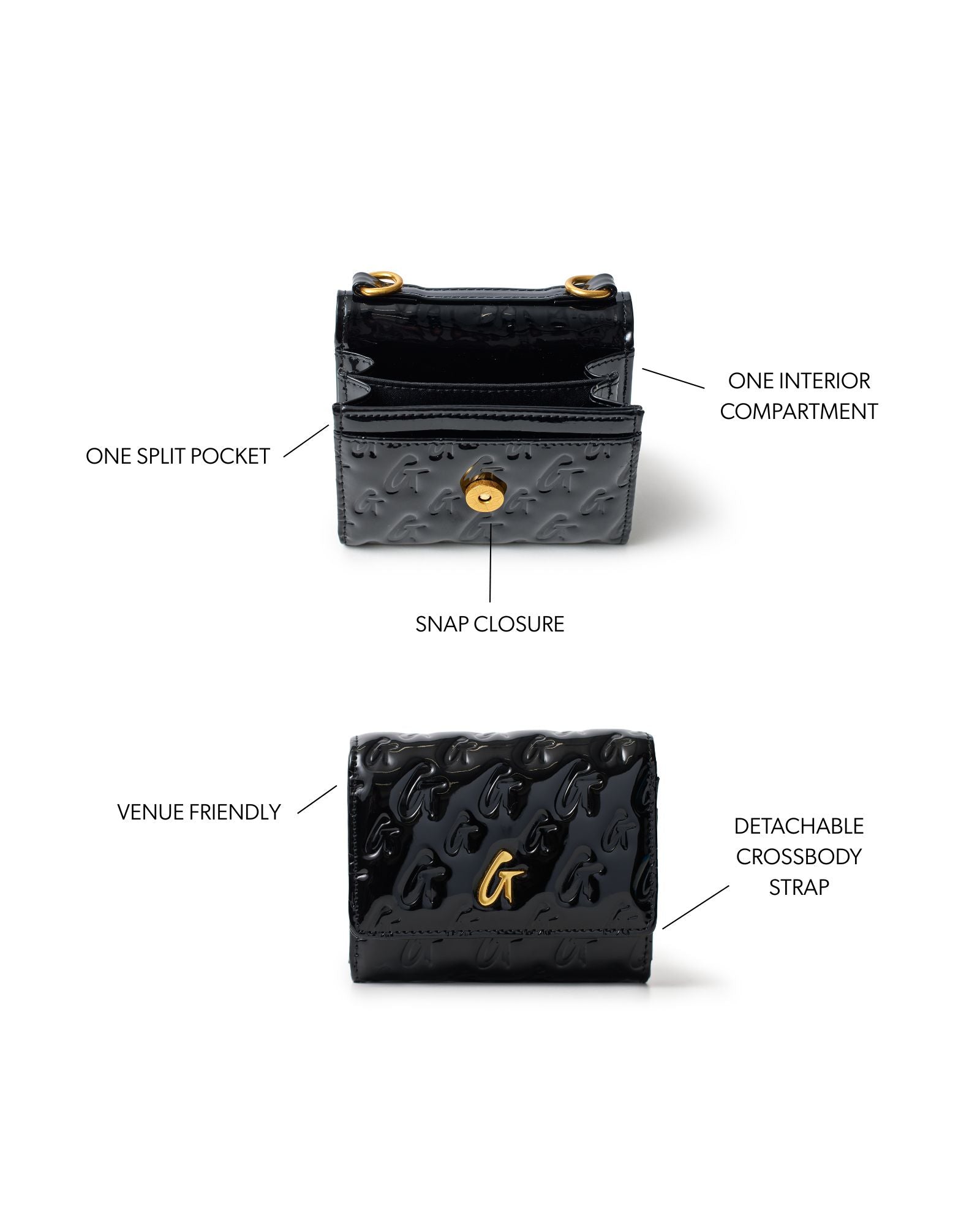 小物 Novelty Black Monogram Mini Wallet Monogram Mirror Black Compact Wallet with Detachable Chain Strap