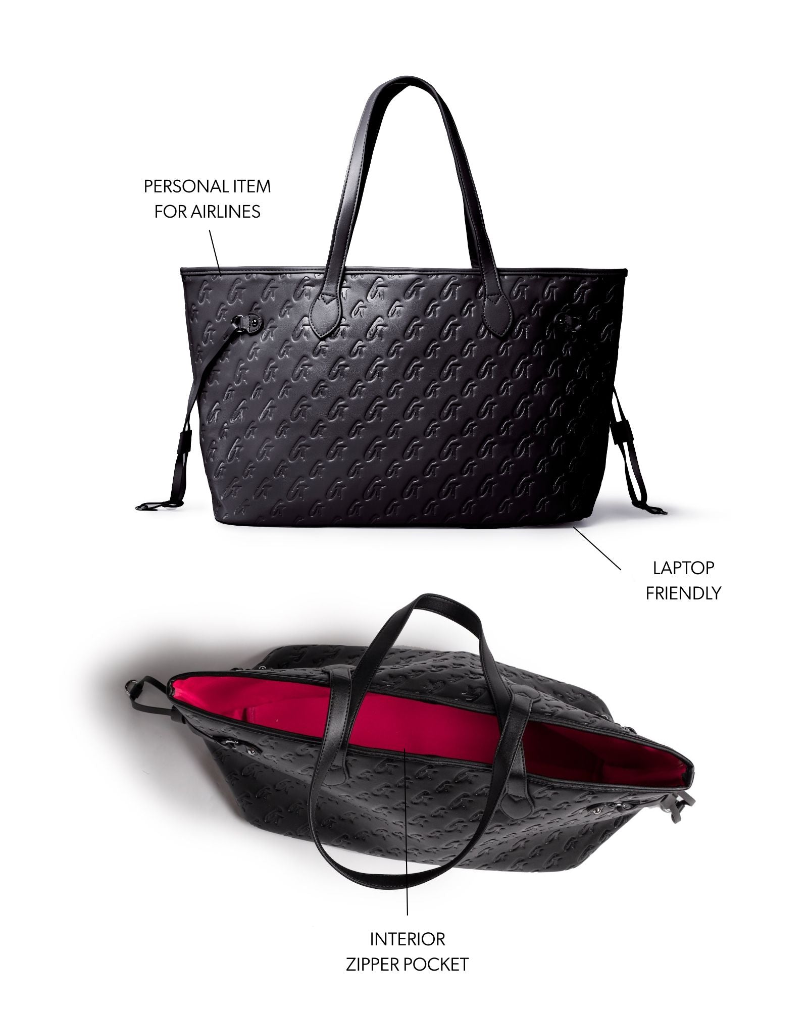Monogram Glam Tote Matte Black X Pink Luxe Vegan Leather Tote Bag