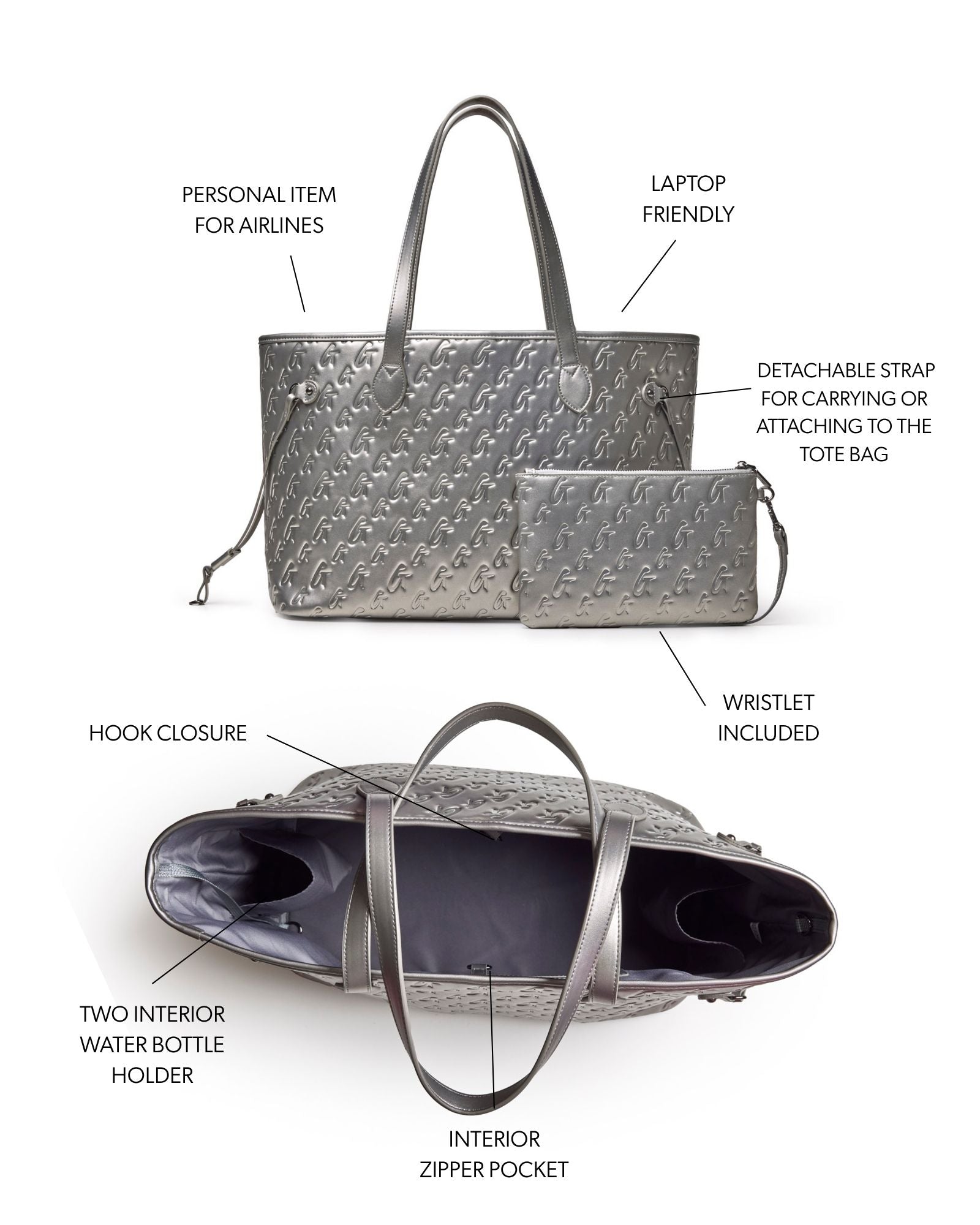 MONOGRAM GLAM TOTE WITH WRISTLET - PLATINUM