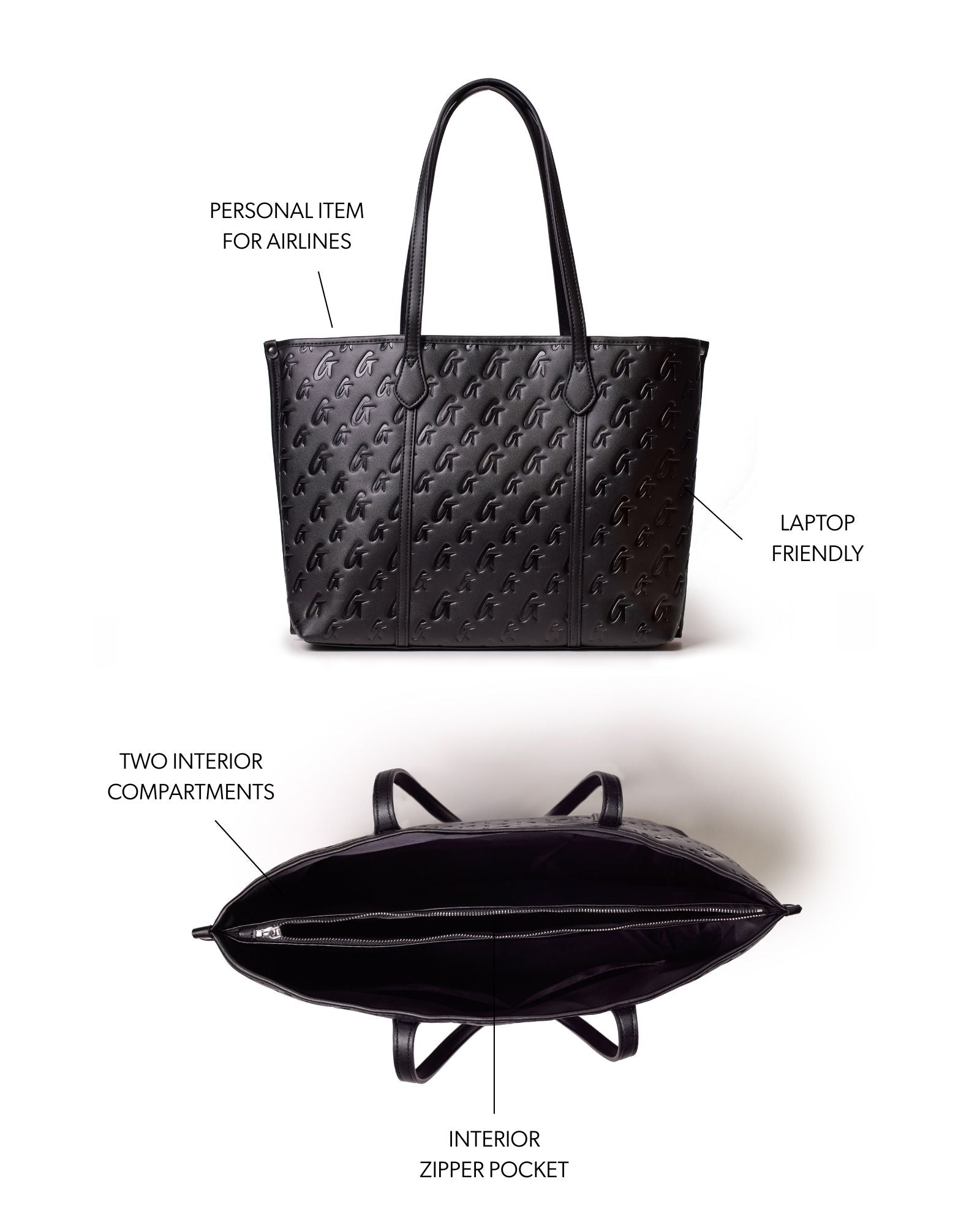 MONOGRAM SLEEK TOTE BLACK | Vegan Leather Tote Bag | Glam-Aholic