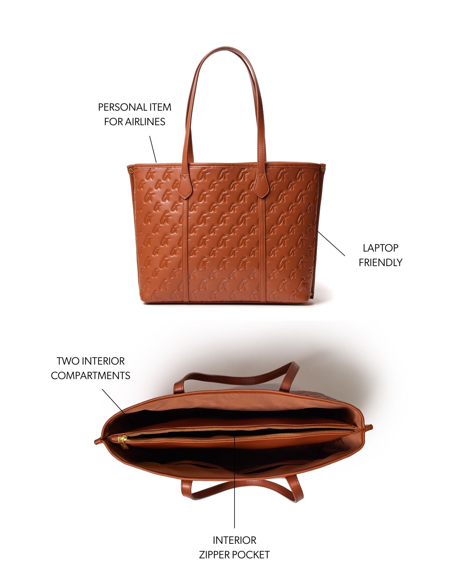 MONOGRAM SLEEK TOTE BROWN | Vegan Leather Tote | Spacious Interior
