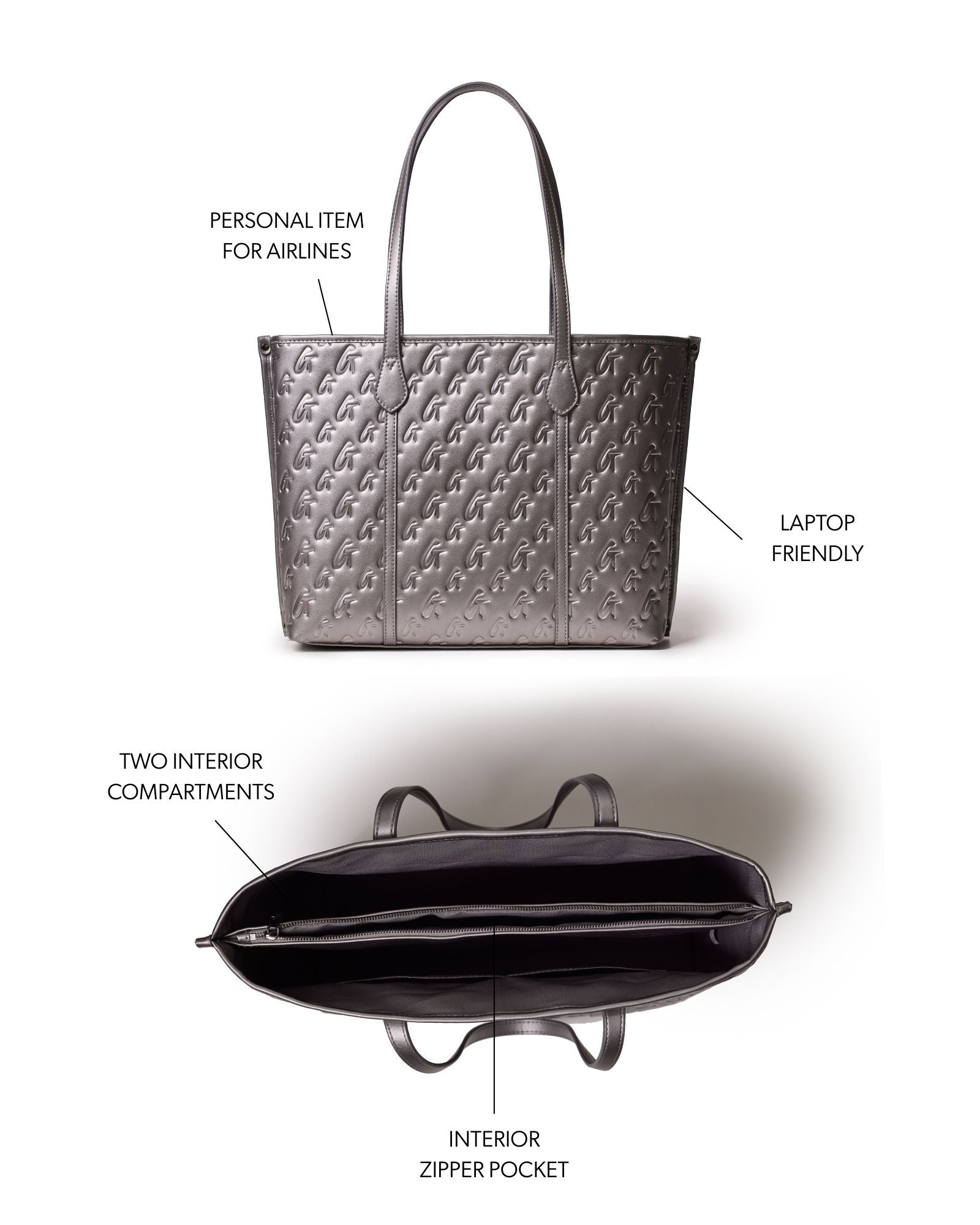 MONOGRAM SLEEK TOTE PLATINUM - Vegan Leather Luxury Tote | Glam