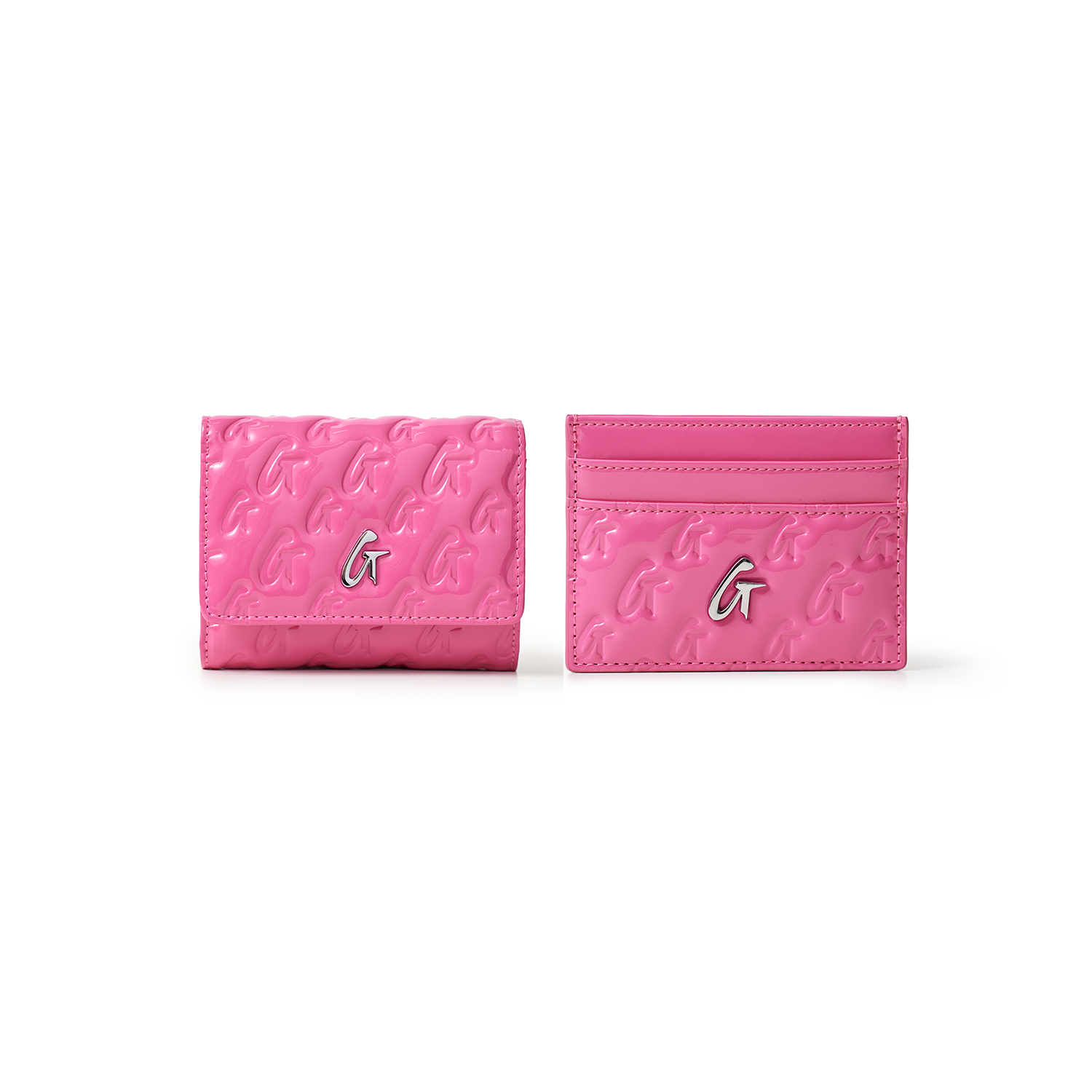 MONOGRAM SILVER COMPACT WOC CARDHOLDER BUNDLE - MIRROR HOT PINK