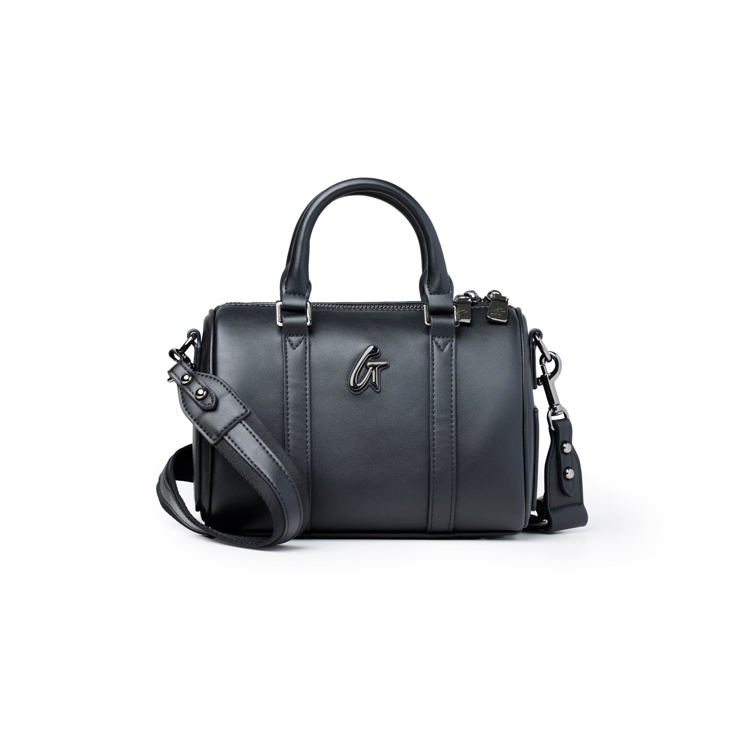Mini Standard Gal Boston Bag in black, featuring a sleek design, top handles, and a detachable shoulder strap.