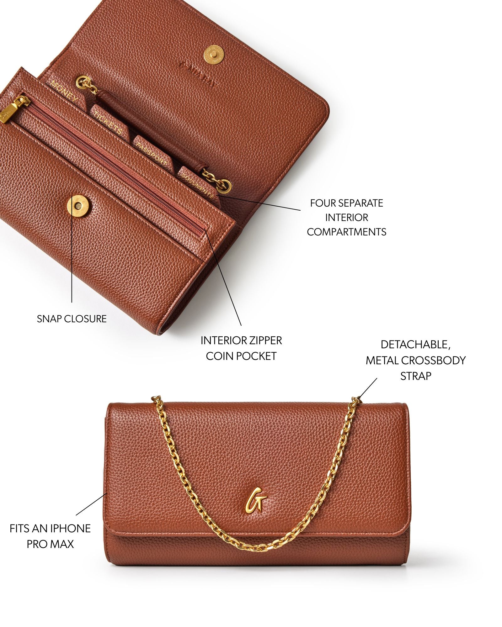 Glam-Aholic Luxury Brown Vegan Pebble Travel Wallet Organizer
