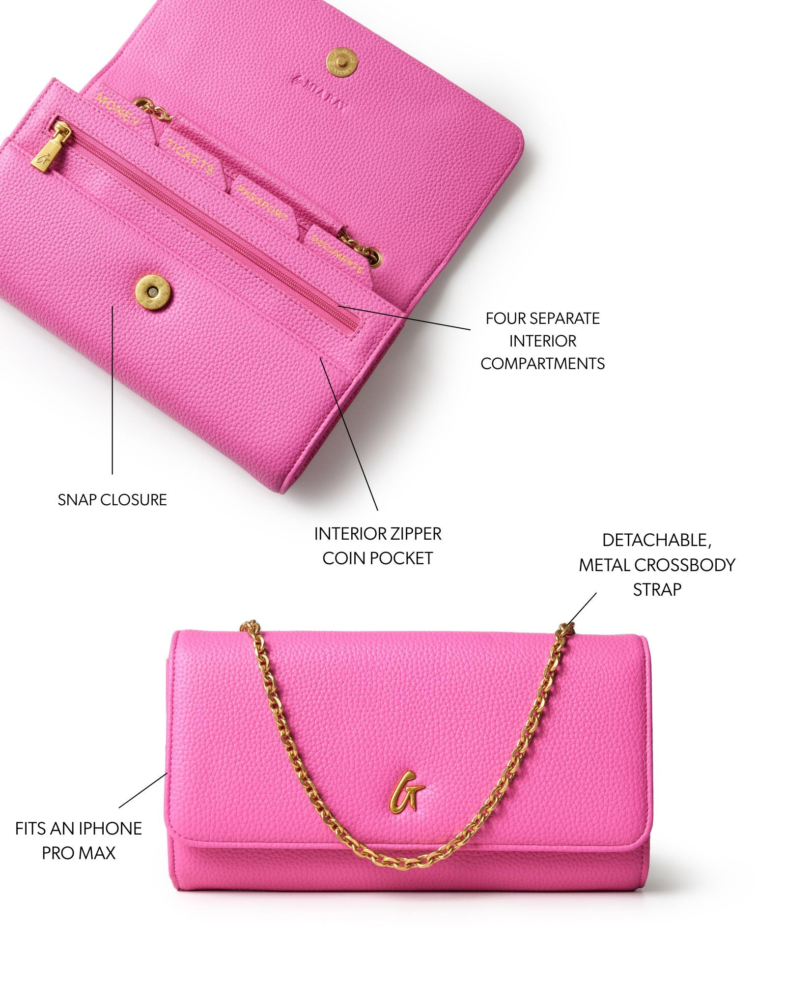 Pebble Travel Wallet: Vegan Leather Hot Pink WOC for Women