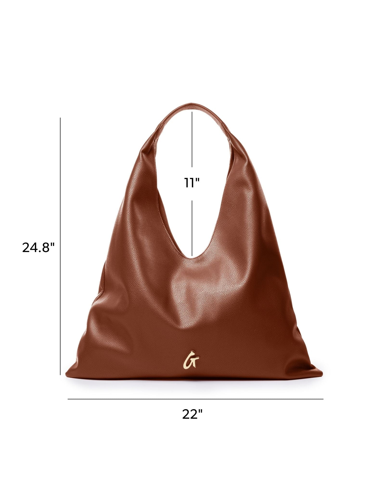 Brown pebble hobo shoulder bag with a spacious design and a stylish logo, perfect for everyday use.
