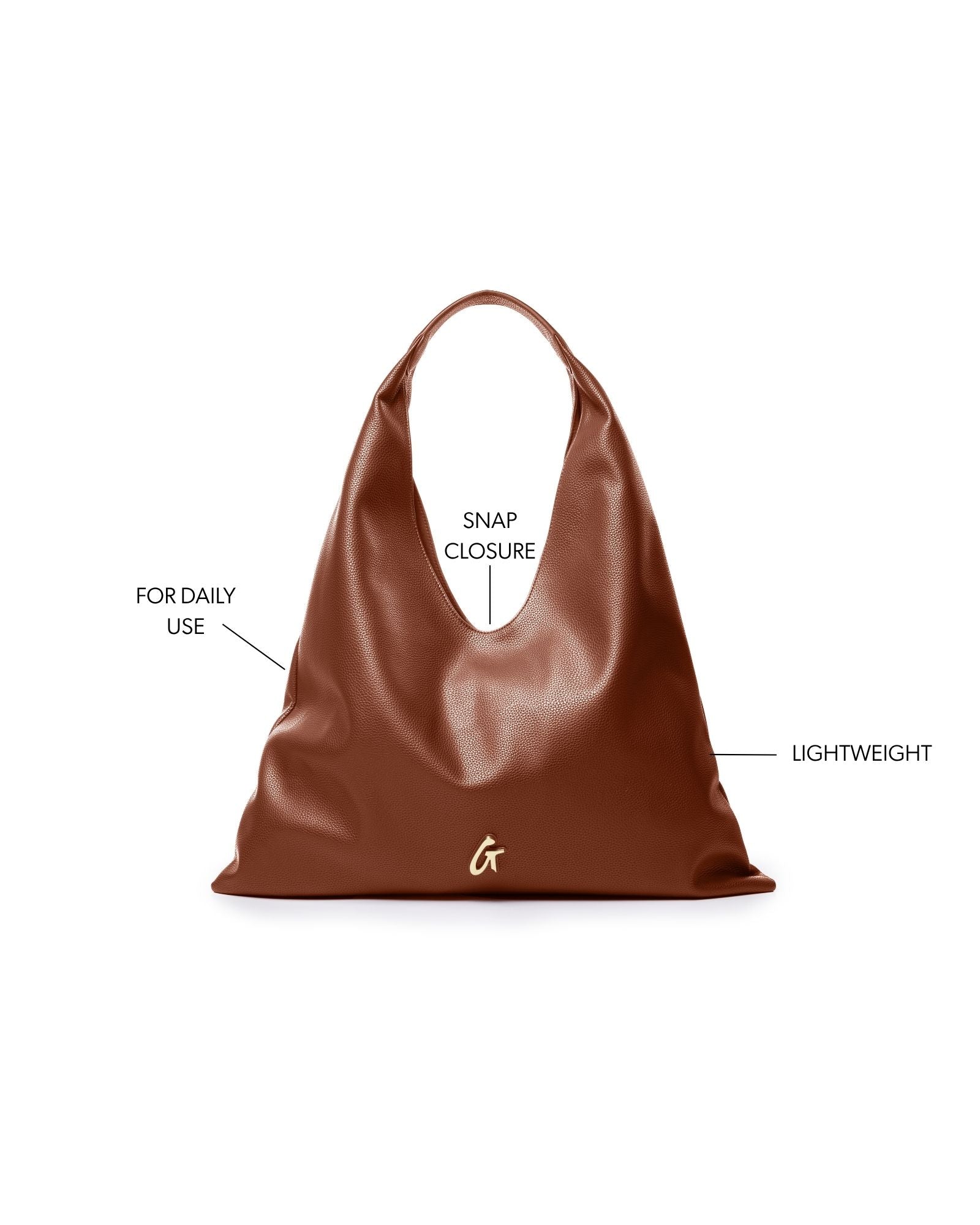 Brown pebble hobo shoulder bag with a snap closure, designed for daily use and lightweight convenience.