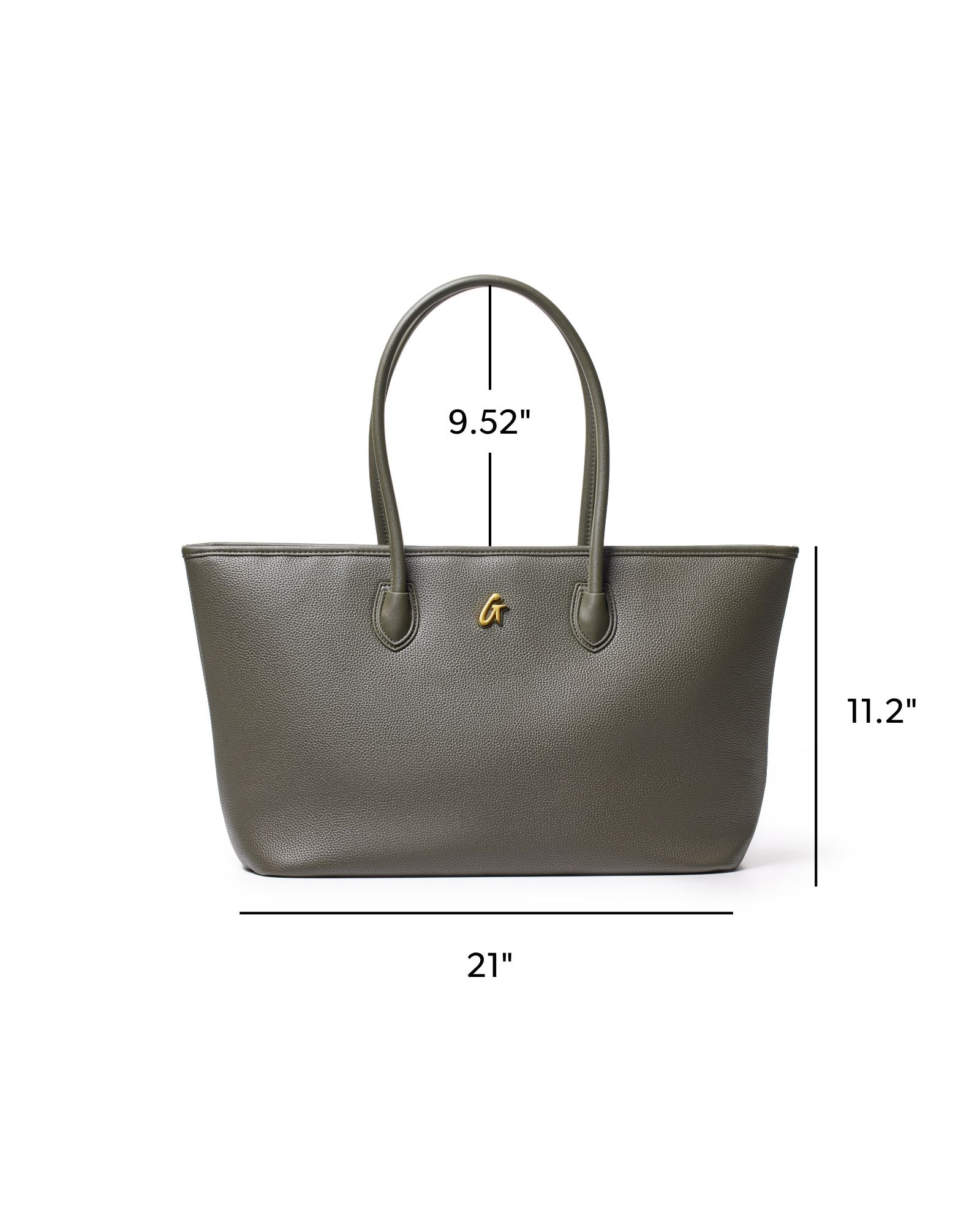 PEBBLE TOTE BAG OLIVE GREEN - Vegan Leather Tote with Gold Studs