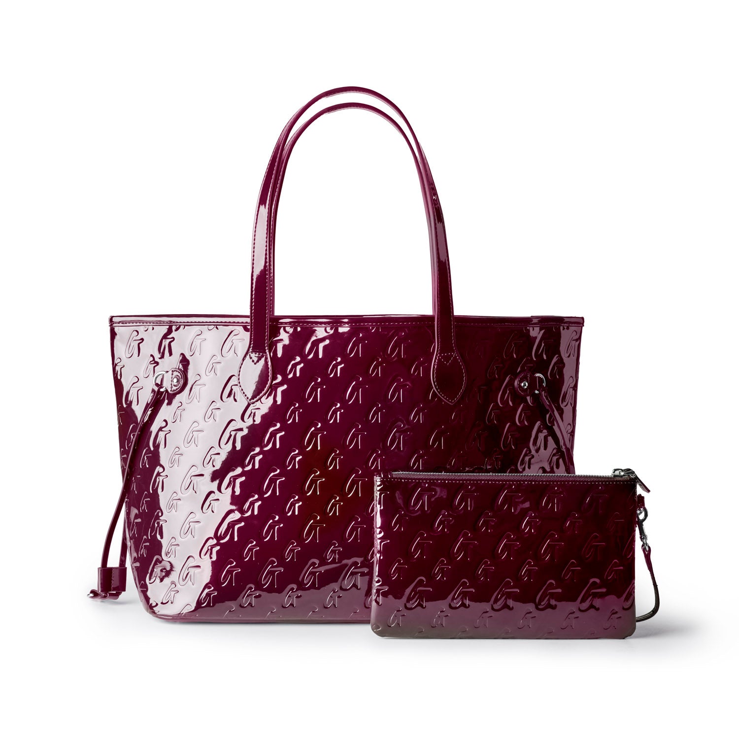 MONOGRAM GLAM TOTE WITH WRISTLET - MIRROR BURGUNDY