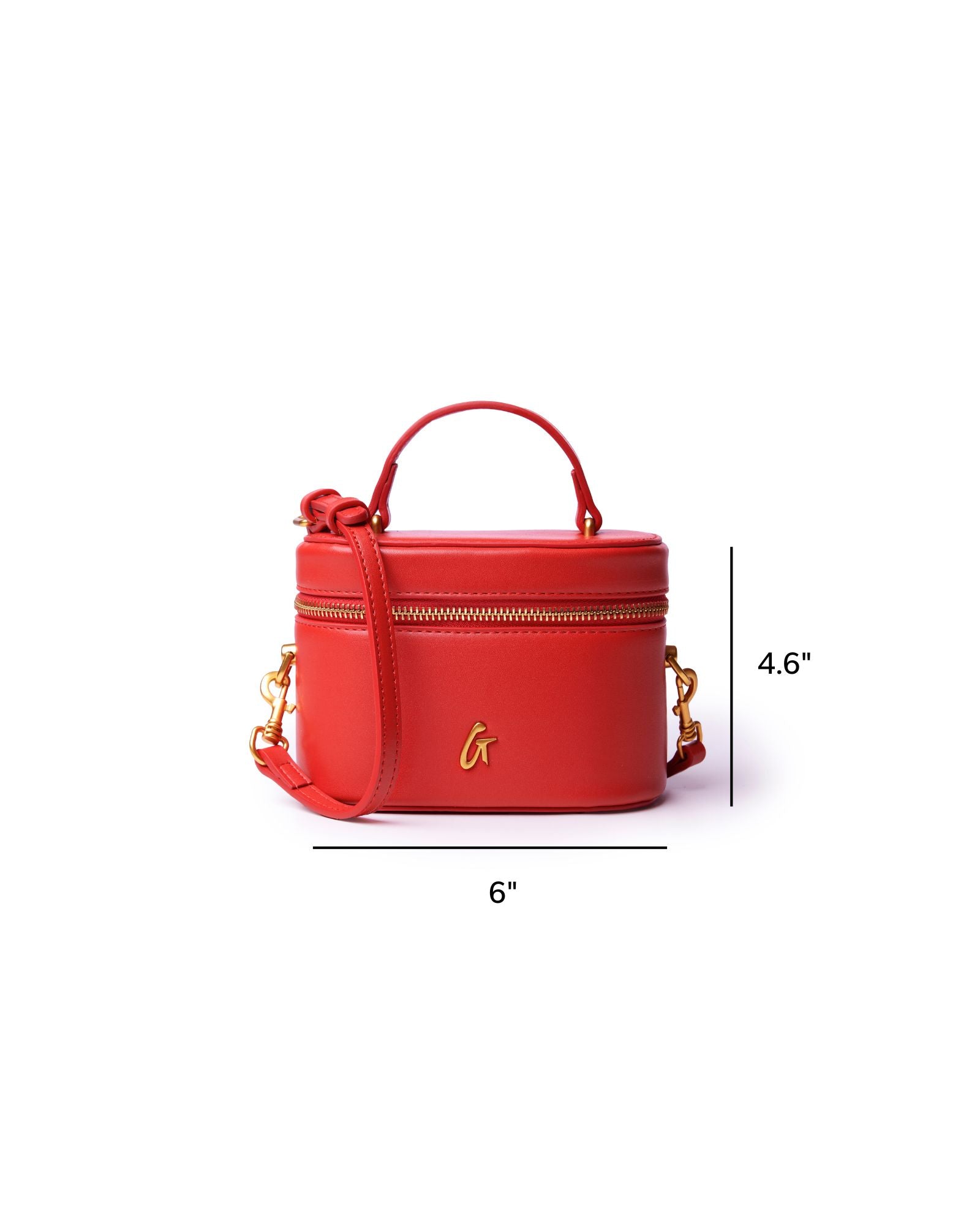 Smooth Vanity Red Vegan Leather Vanity Bag with Sleek Gold Hardware