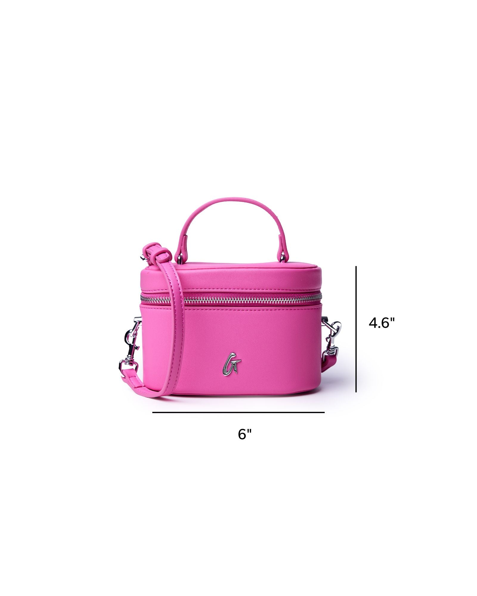 SMOOTH VANITY HOT PINK-SILVER Vegan Leather Mini Vanity Travel Bag