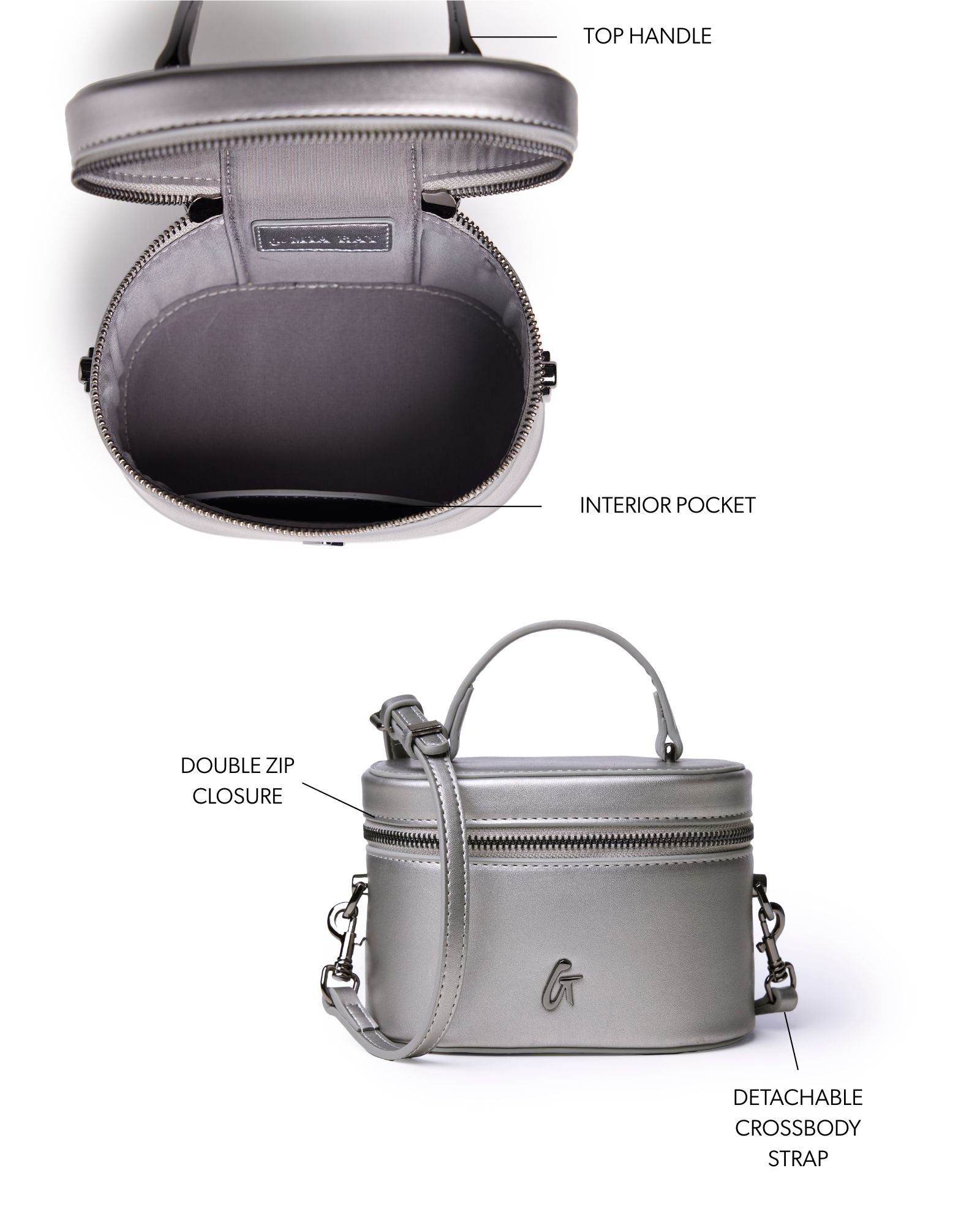 Smooth Vanity Platinum Vegan Leather Vanity Bag with Gunmetal Hardware