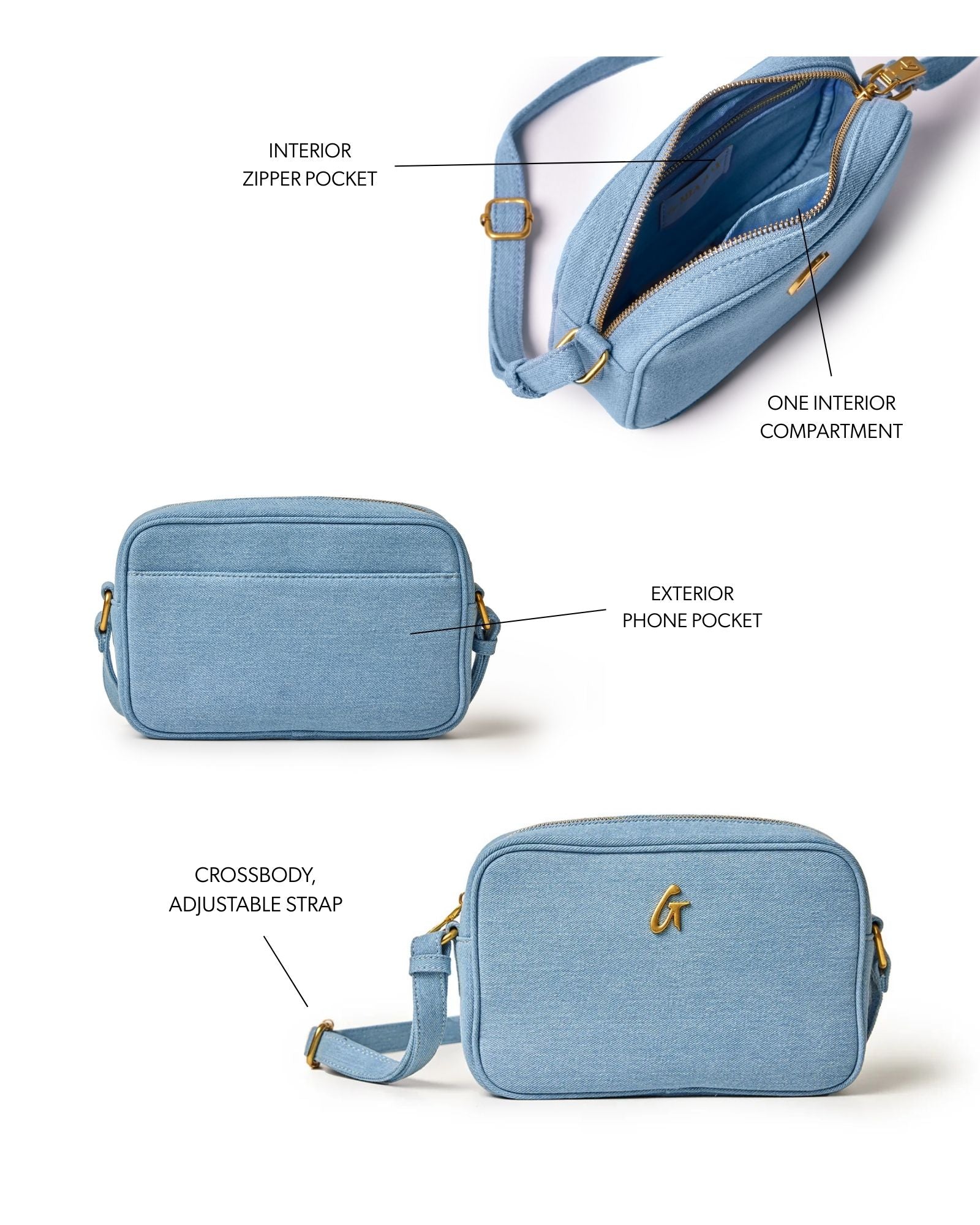 Glam-Aholic Lifestyle Denim Camera Bag-Gold: Stylish & Functional