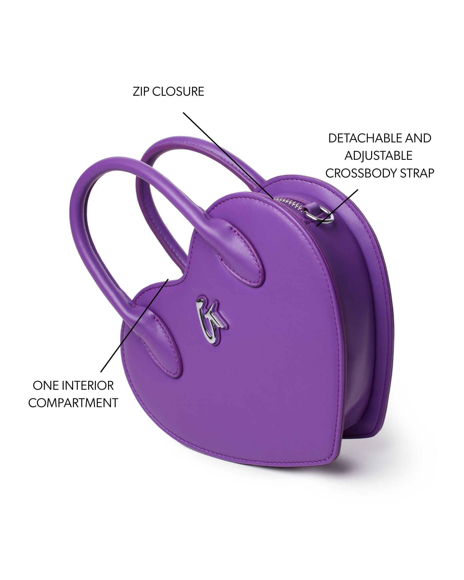 Standard Heart Bag | Purple | Vegan Leather | Zip Interior | Iconic G