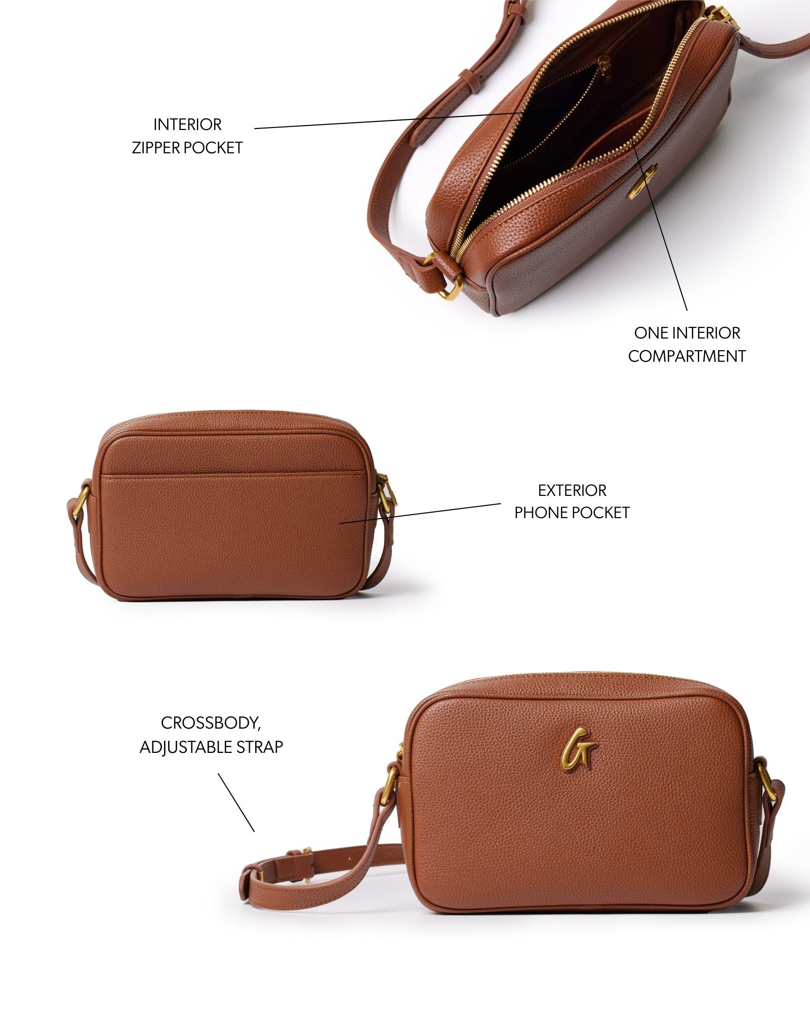 Shop Brown Vegan Pebble Leather Camera Bag - Gold Hardware